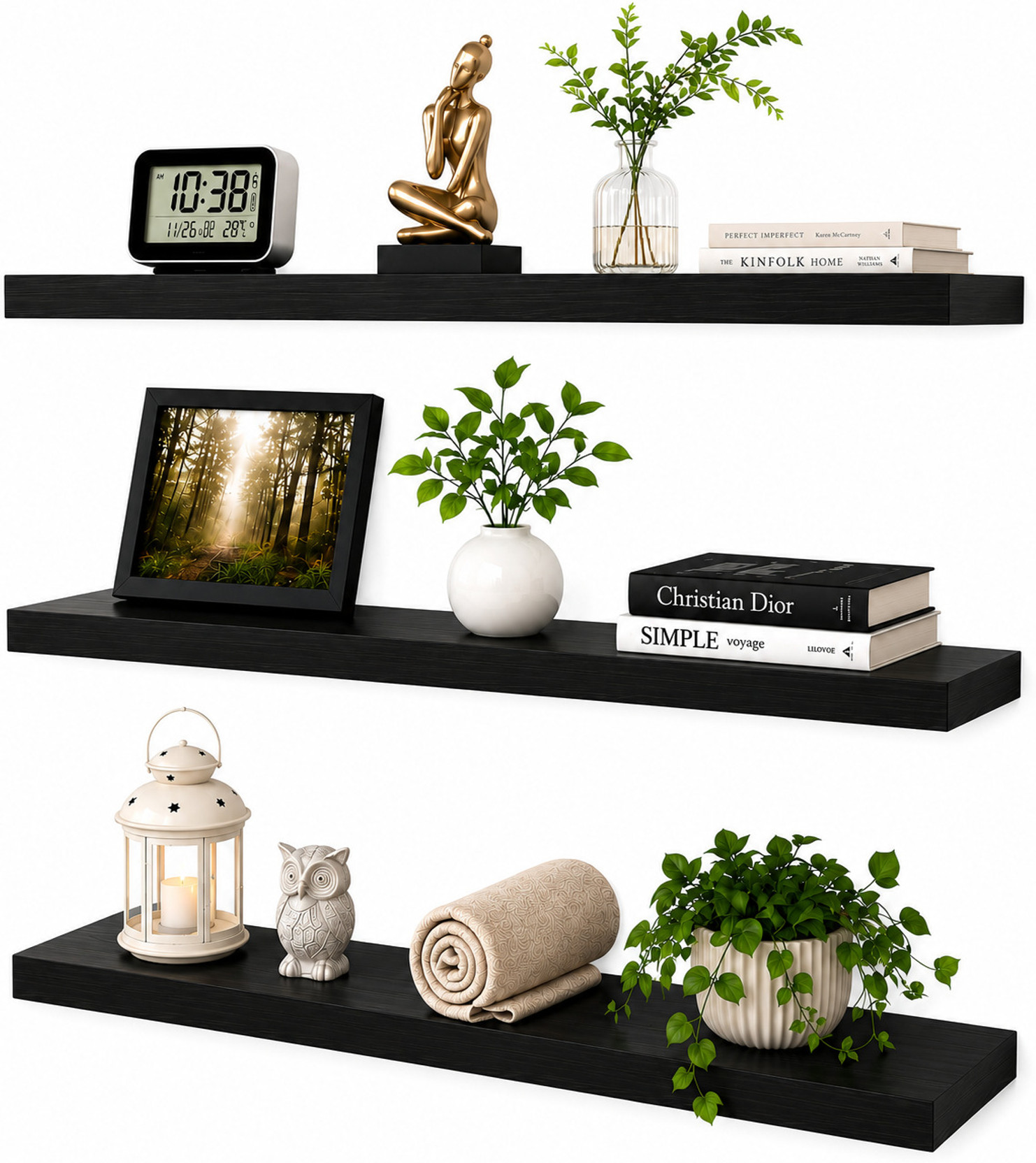 RJN HANDICRAFT Floating Wall Shelf MDF Wooden Wall Shelf (Number of Shelves - 3, Black) MDF (Medium Density Fiber) Wall Shelf