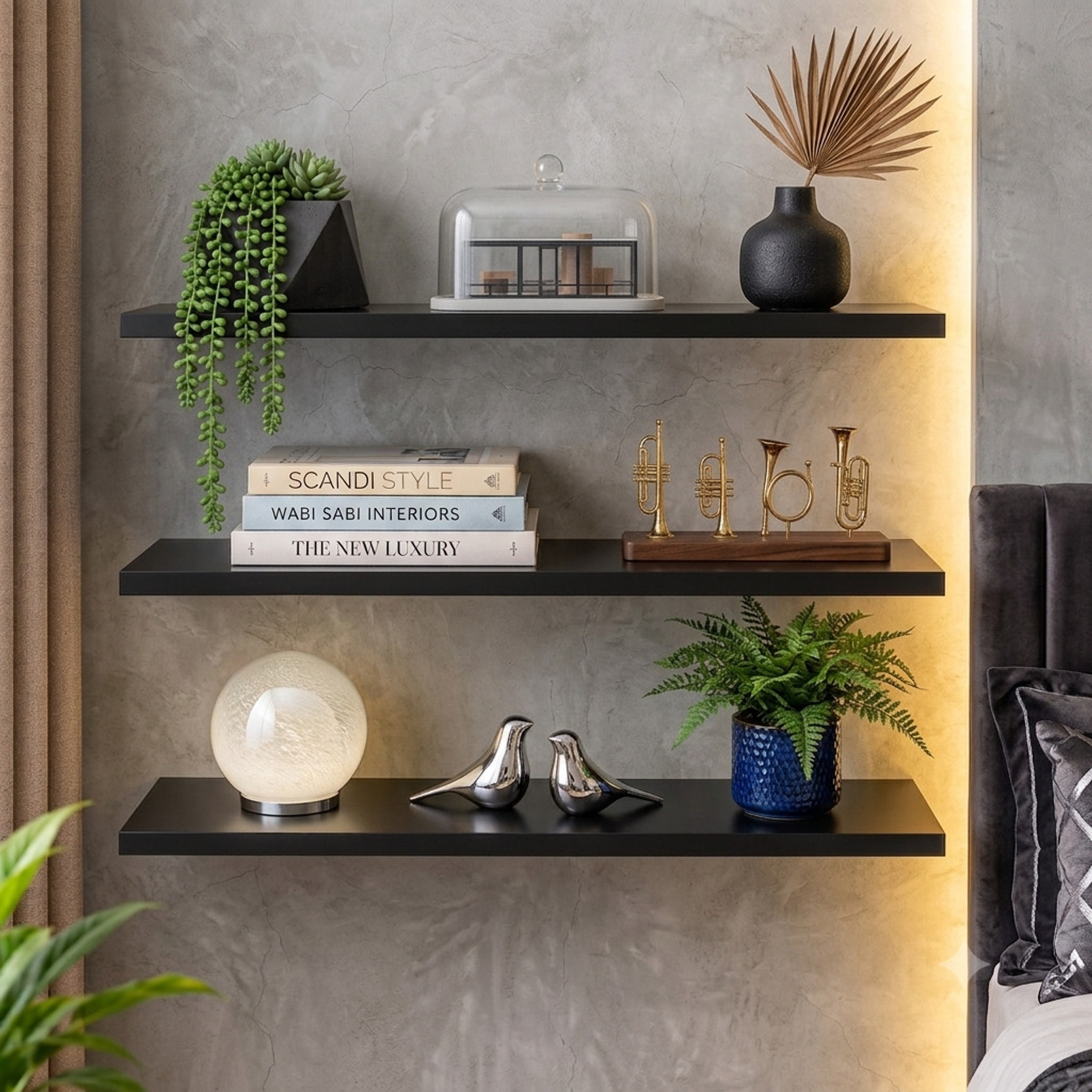Decorix 3-Tier dark brown Wall Shelf for Living Room | Modern Wall Mounted Display Wooden Wall Shelf