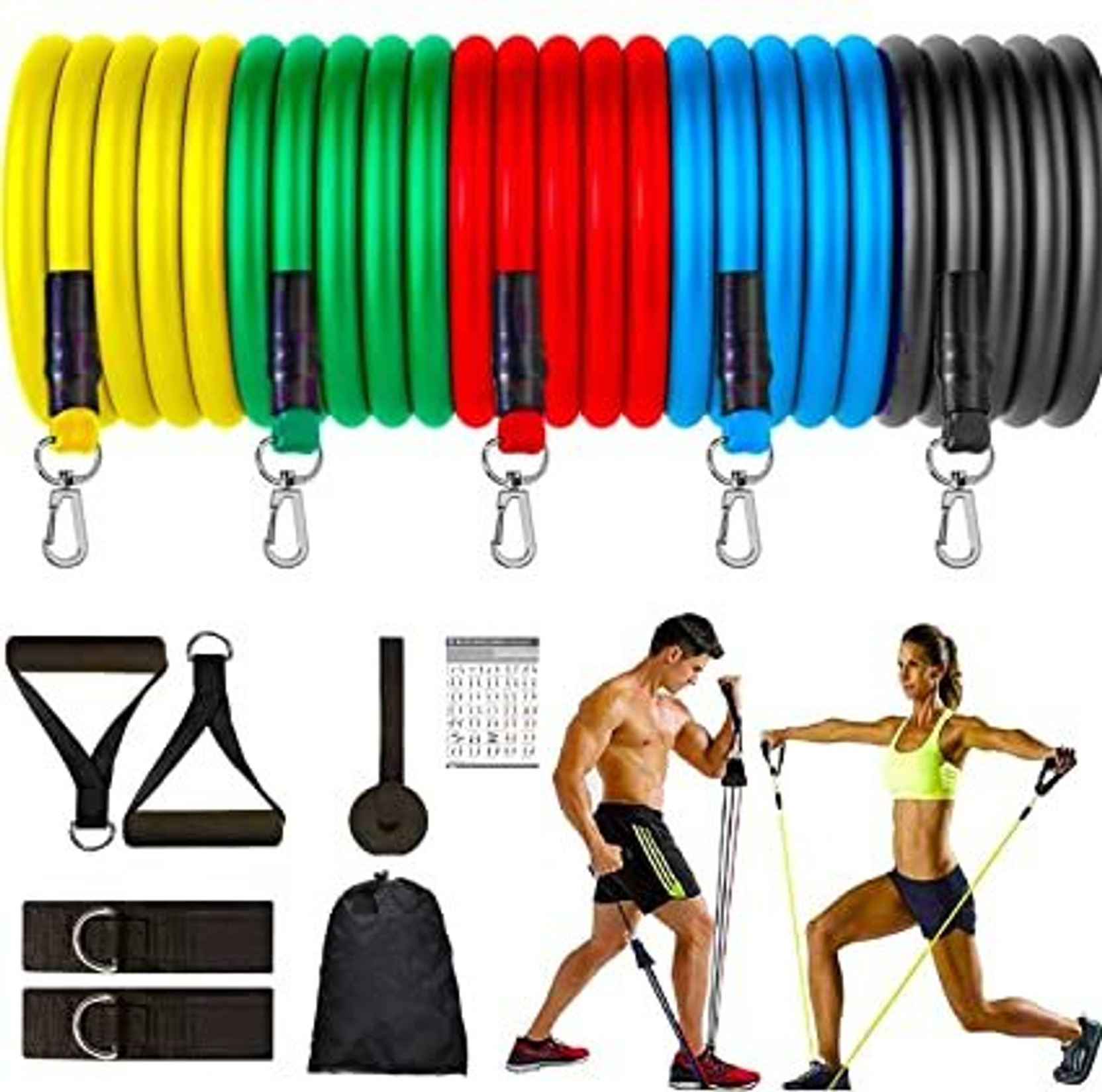 FIT BEE 11 Pcs Resistance Band Set for Workout & Exercise with Door Anchor and Hook Resistance Tube