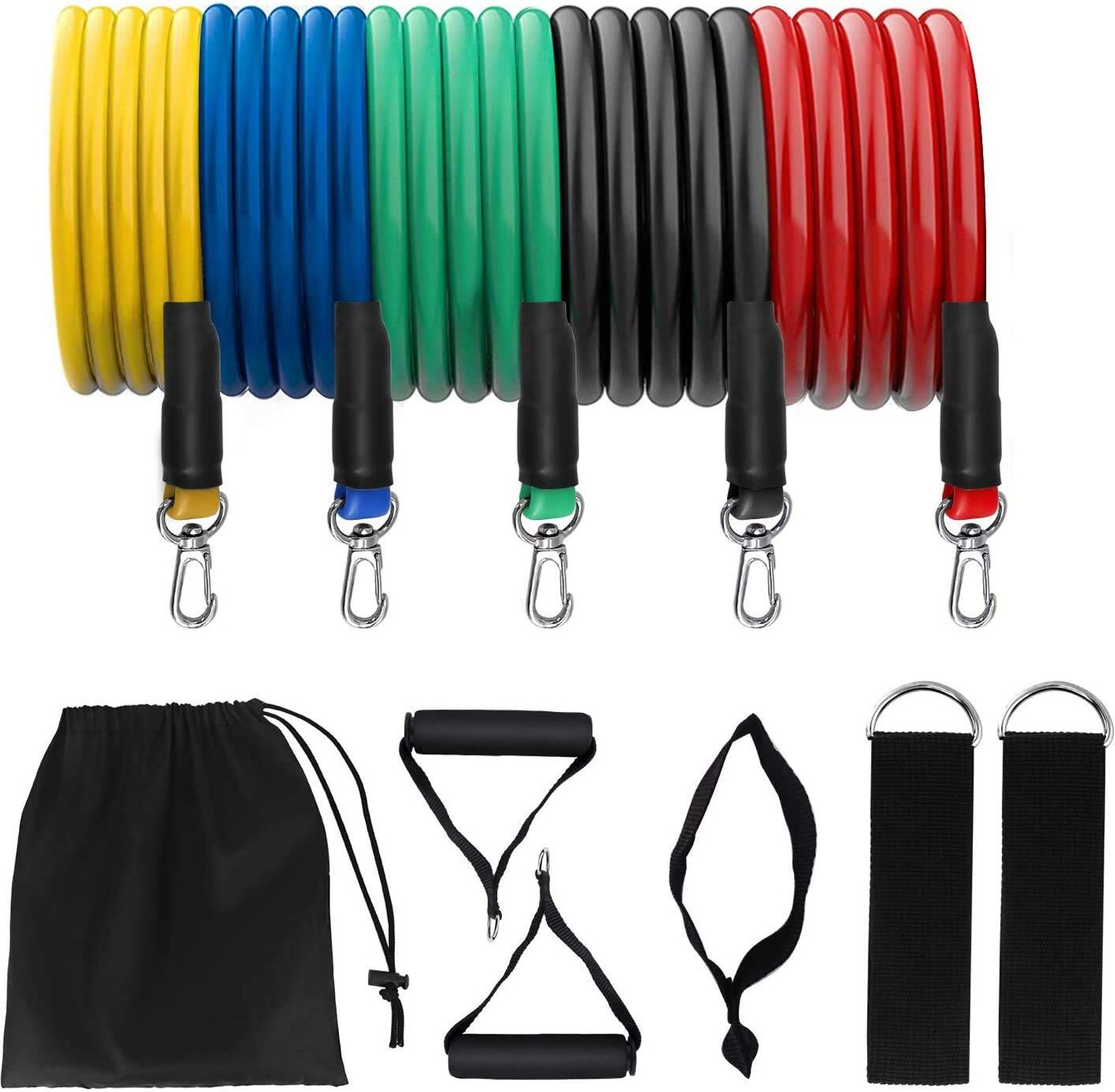 Pheonix Resistance Bands Set (11Pcs) for Exercise, 100% Natural Latex Toning Tubes Kit Resistance Tube