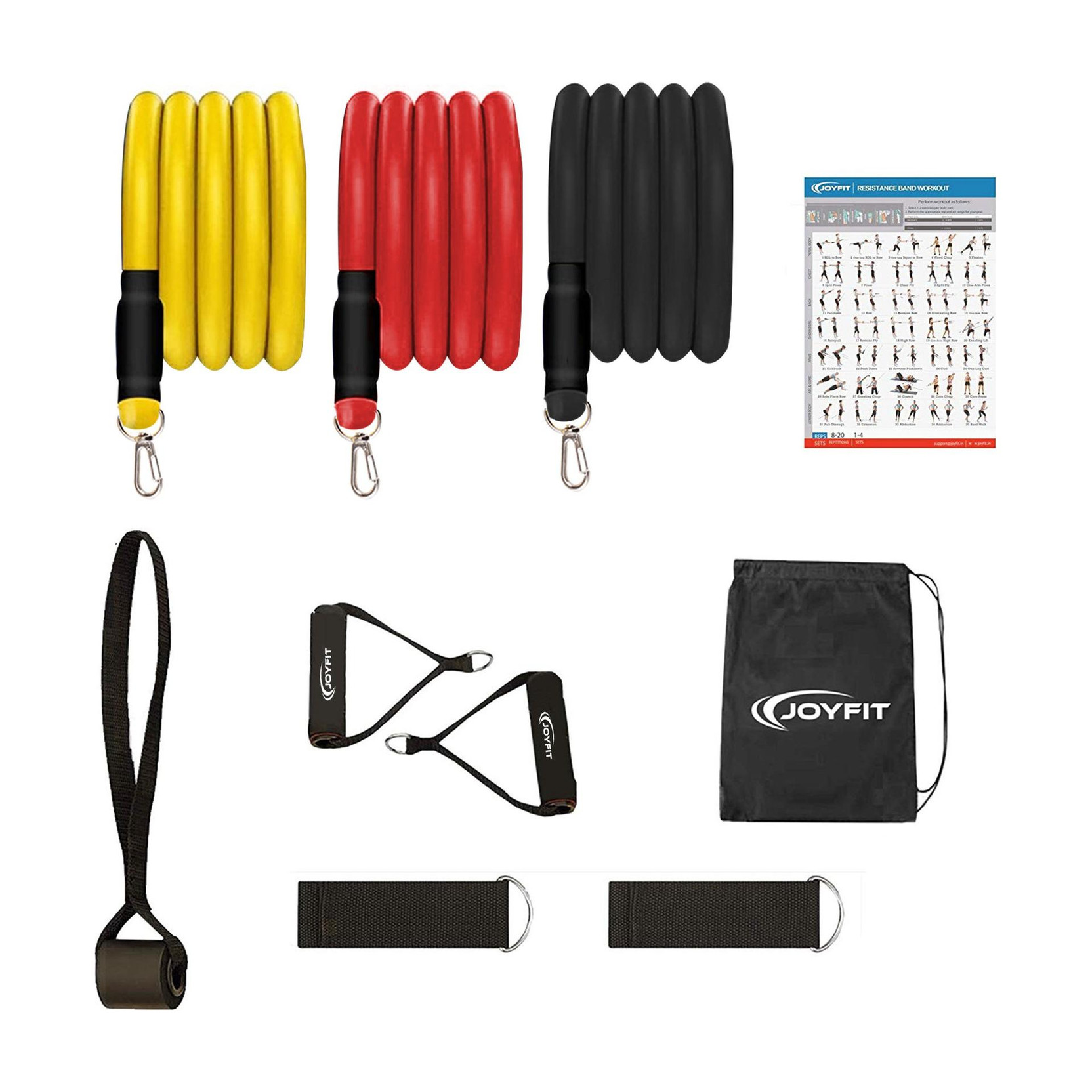 Joyfit Toning Tube set with Handles, Door Anchor, Exercise Guide Resistance Tube
