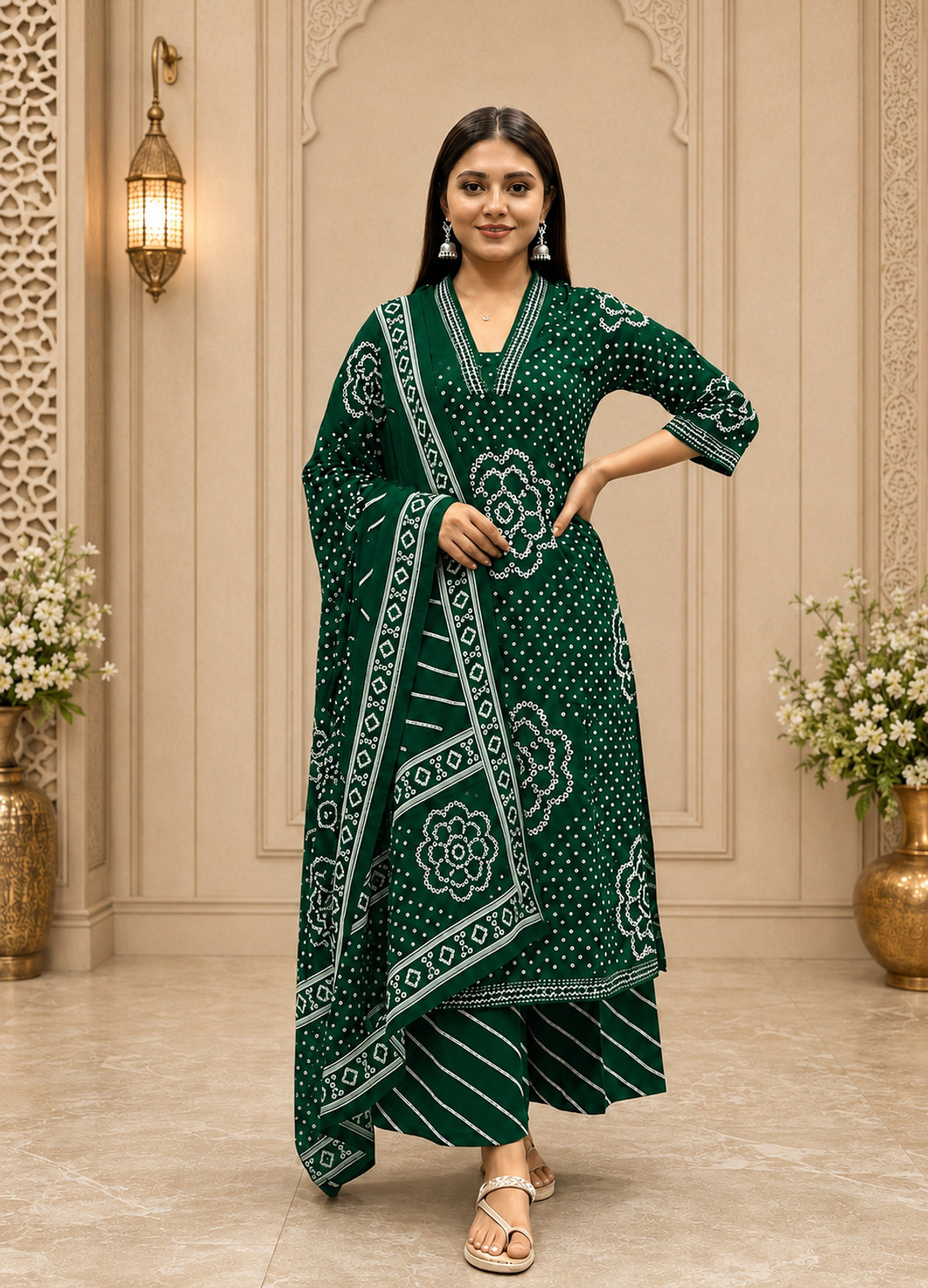 Printed Kurta, Palazzo & Dupatta Set