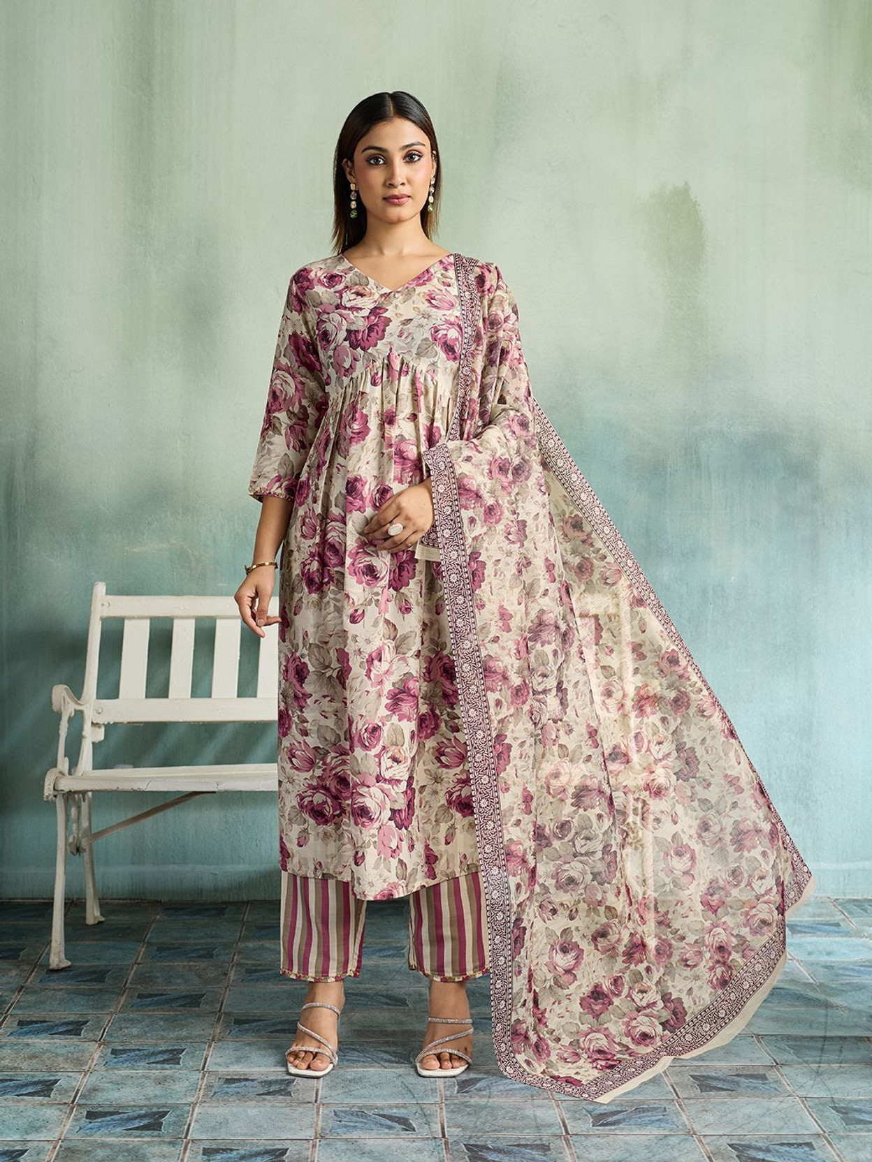 Printed Kurta, Trouser/Pant & Dupatta Set