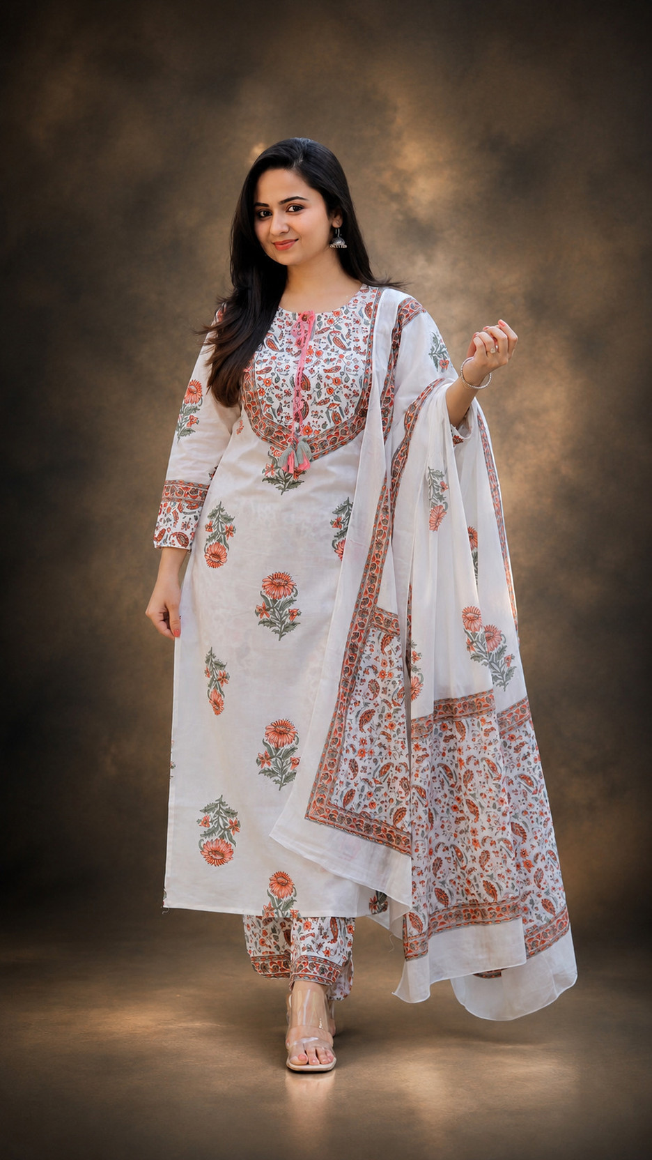 Printed Kurta, Palazzo & Dupatta Set