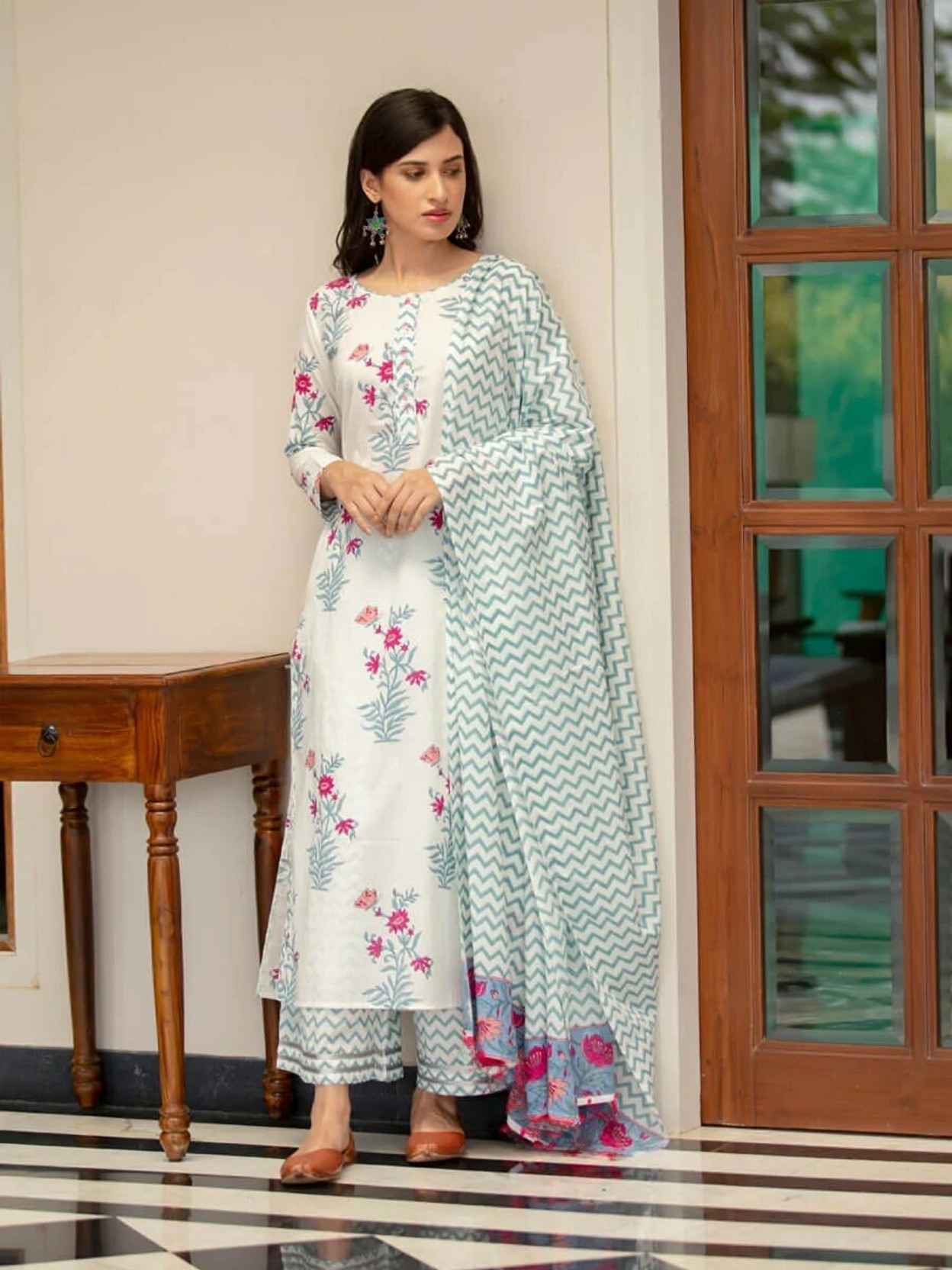 Printed Kurta, Palazzo & Dupatta Set