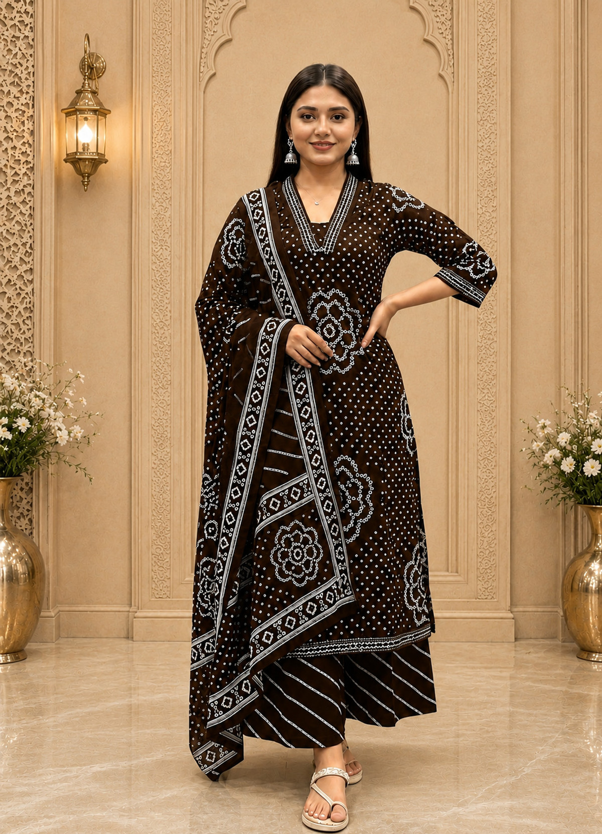 Printed Kurta, Palazzo & Dupatta Set