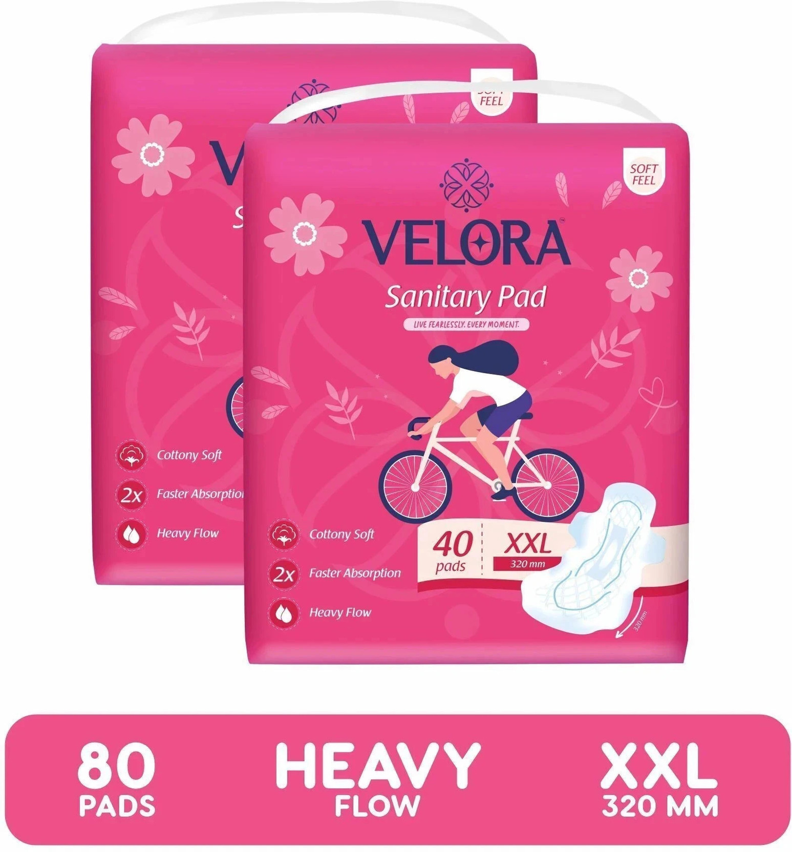 VELORA Soft Feel XXL 80 Sanitary Pads for Women-Trifold pads (XXL...more
