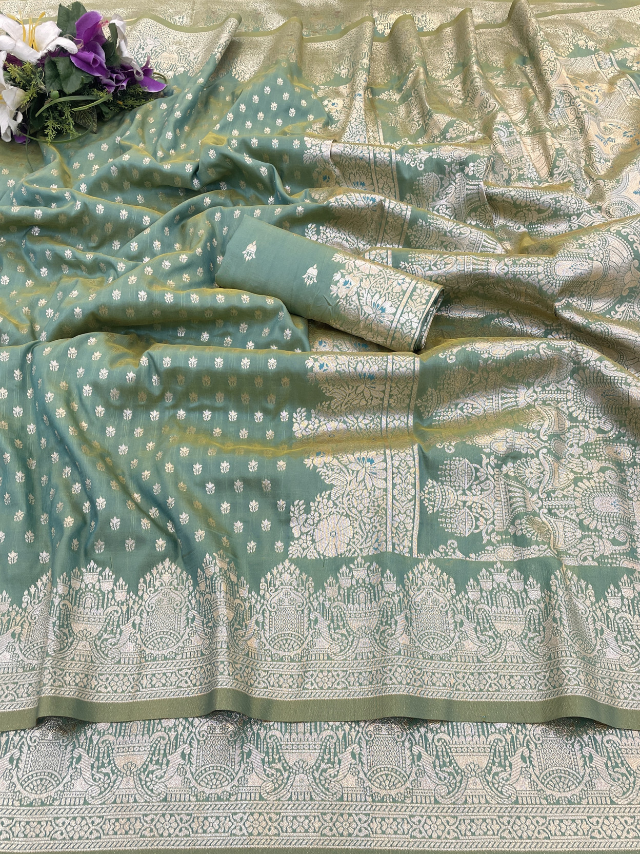 Printed Banarasi Silk Blend, Pure Silk Saree
