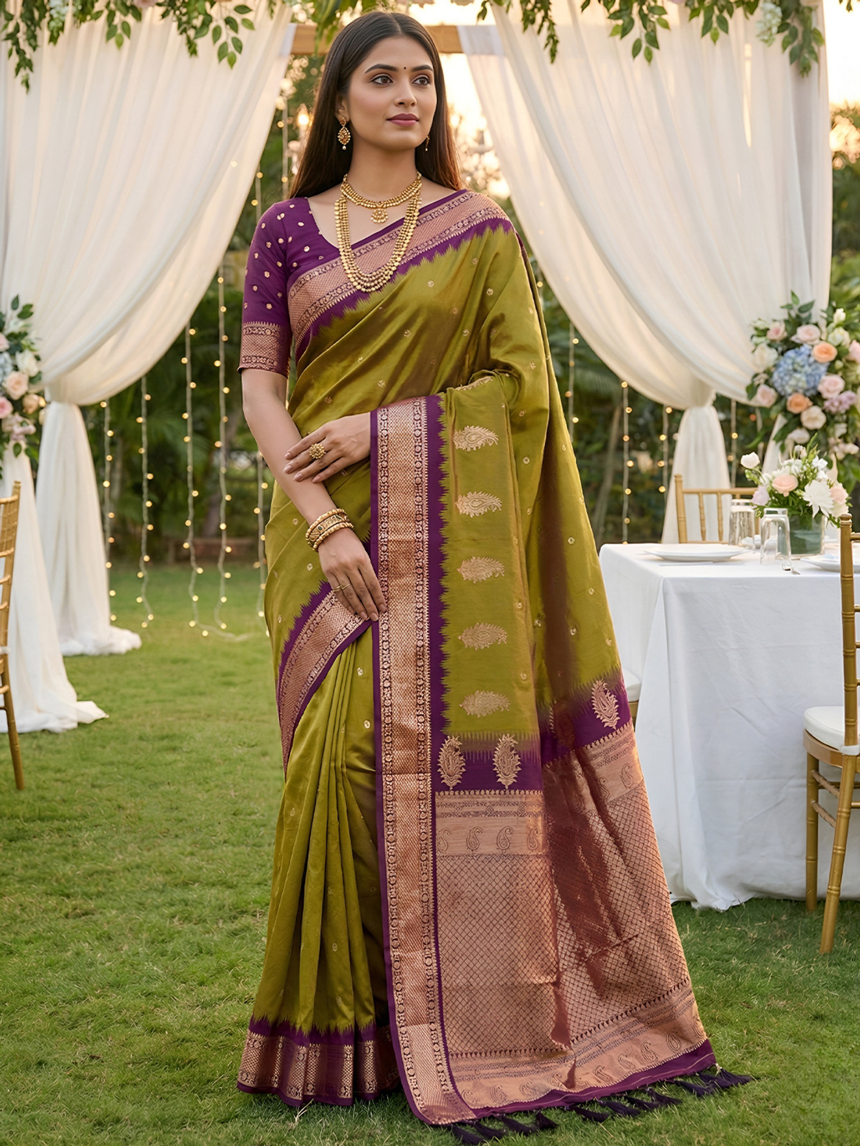 Embroidered Banarasi Silk Blend Saree