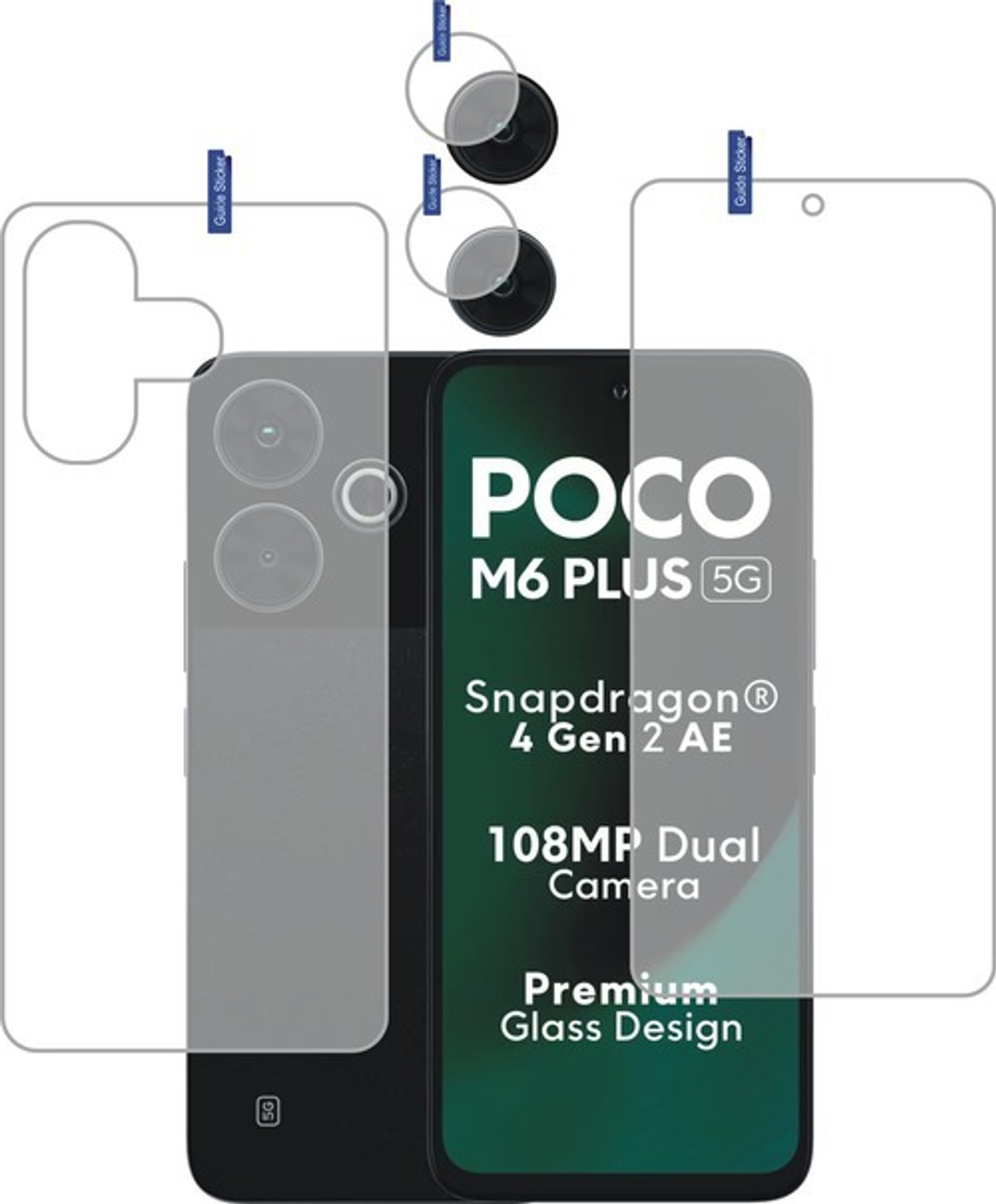 Flp1onBuy Front and Back Tempered Glass for POCO M6 Plus 5G with Camera lens
