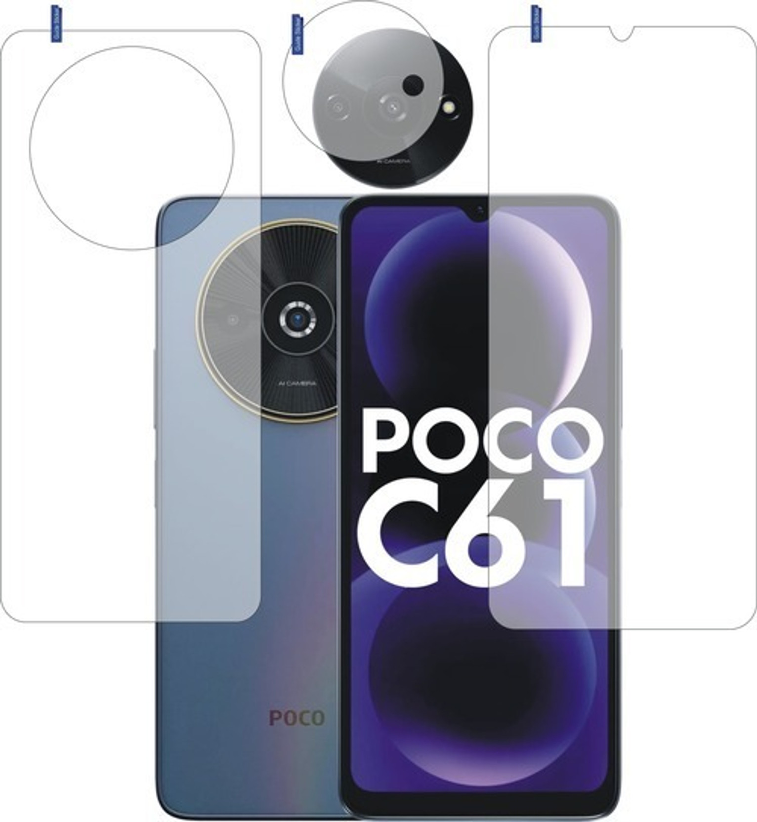 Flp1onBuy Front and Back Tempered Glass for POCO C61 with Camera lens