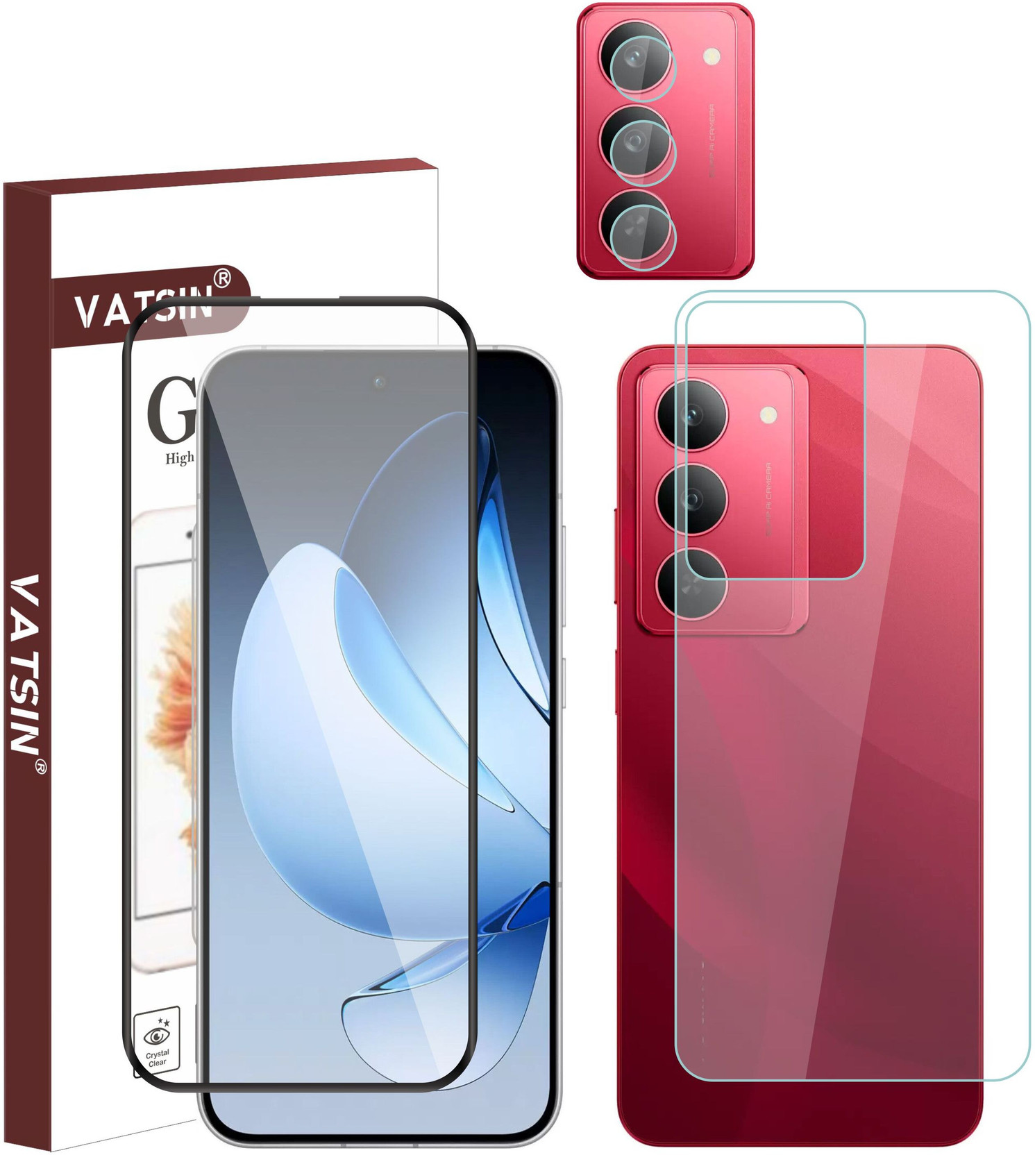 Vatsin Front and Back Tempered Glass for realme C75 5G, Realme C75 [With Rear Camera Lens Guard]
