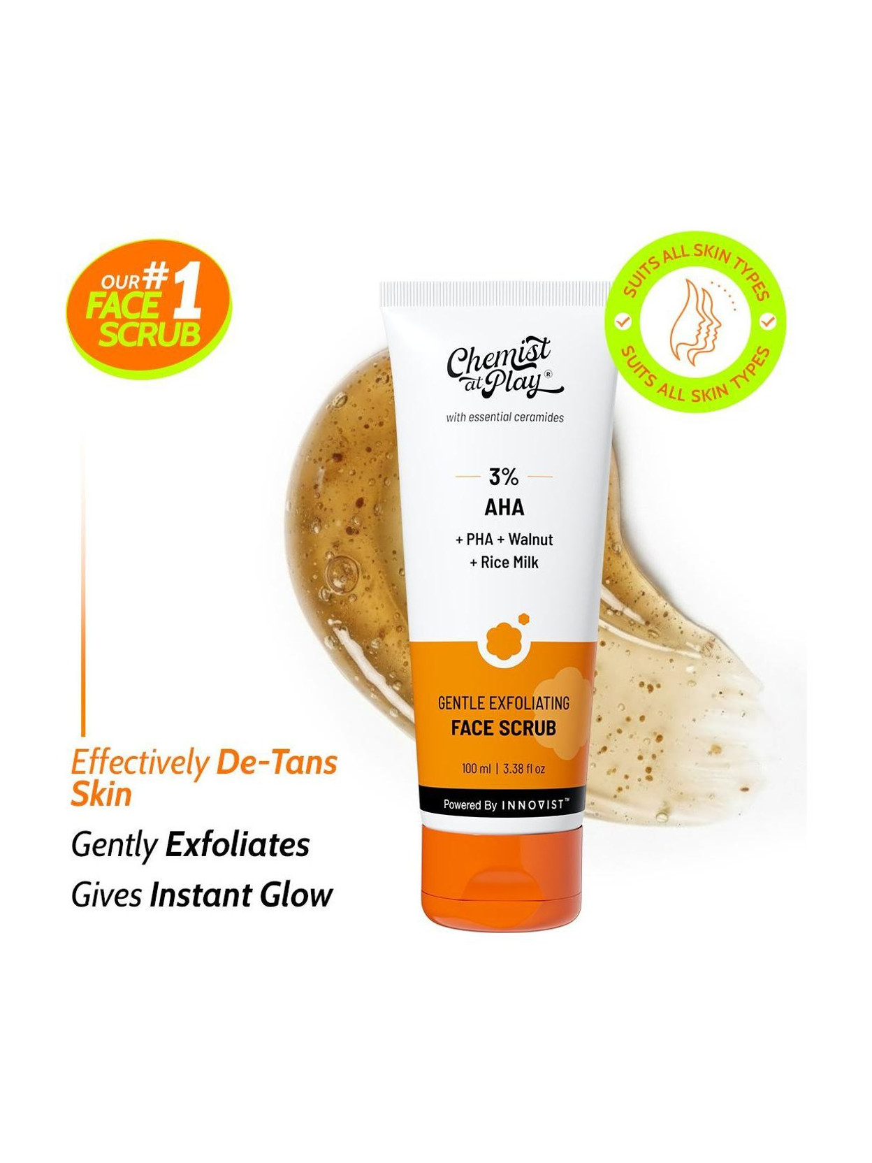 Chemist at Play Gentle Exfoliating Face Scrub | Face Wash-Like Daily Cleansing | Detan & Glow Scrub