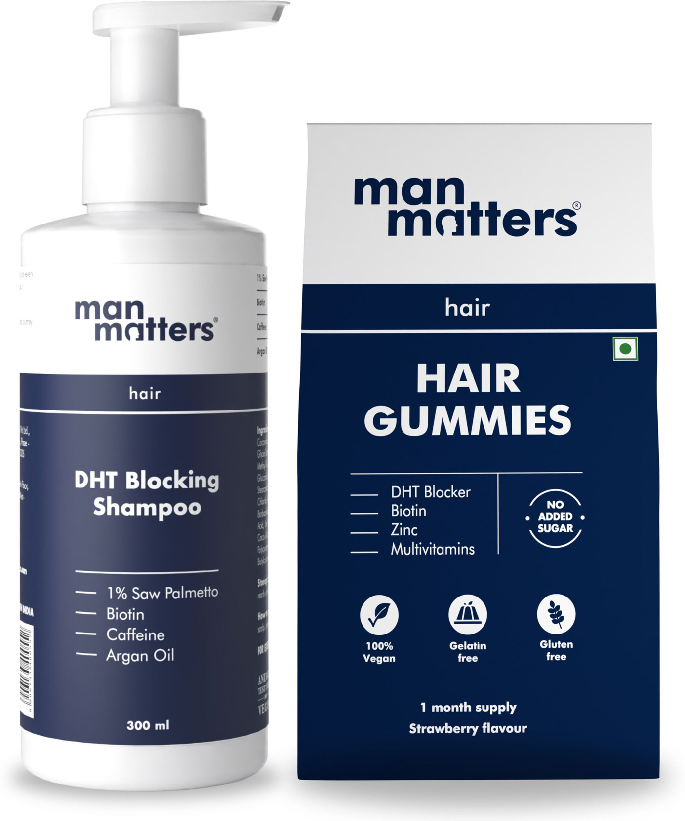 Man Matters Anti Hair Fall DHT Blocking Shampoo (300ml) & Biotin Hair Gummies (30N) No Sugar
