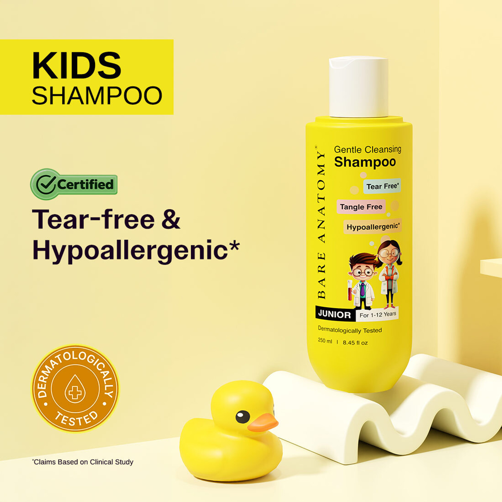 BARE ANATOMY Junior Gentle Cleansing Kids Shampoo | Tear-free & Hypoallergenic | 1-12 Yr Old