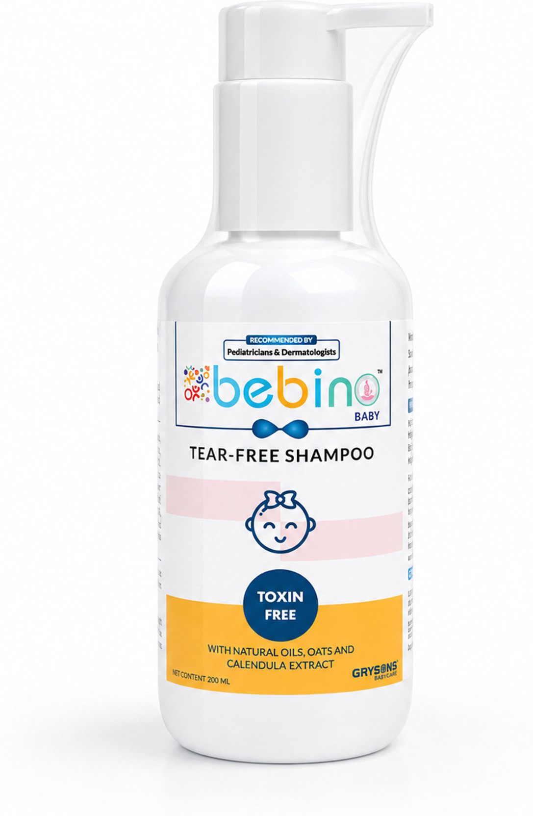 BEBINO Baby Tear-Free Shampoo with Natural Oils, Oats & Calendula Extract