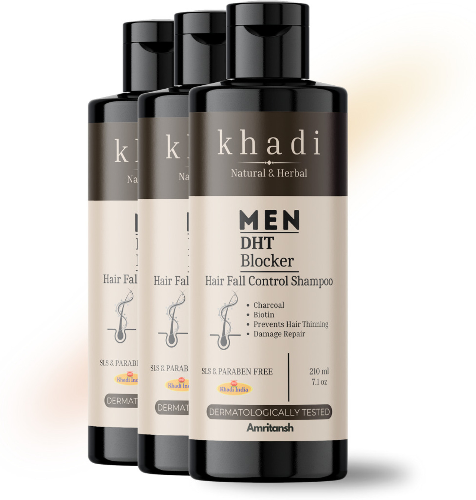 AMRITANSH Khadi MEN DTH Blocker Shampoo | Hair Fall Control | With Biotin & Charcoal