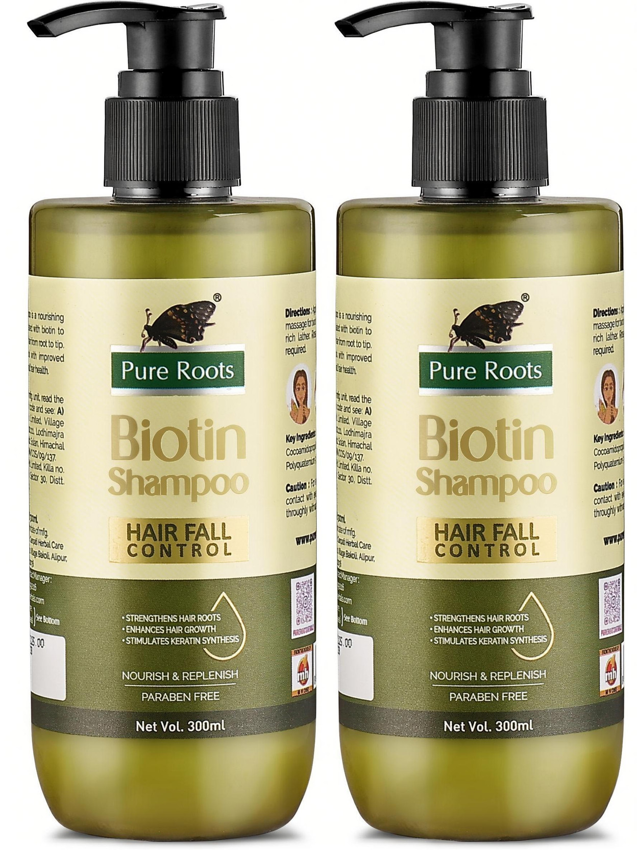 Pure Roots Biotin Shampoo Pack of 2-(300ml*2)