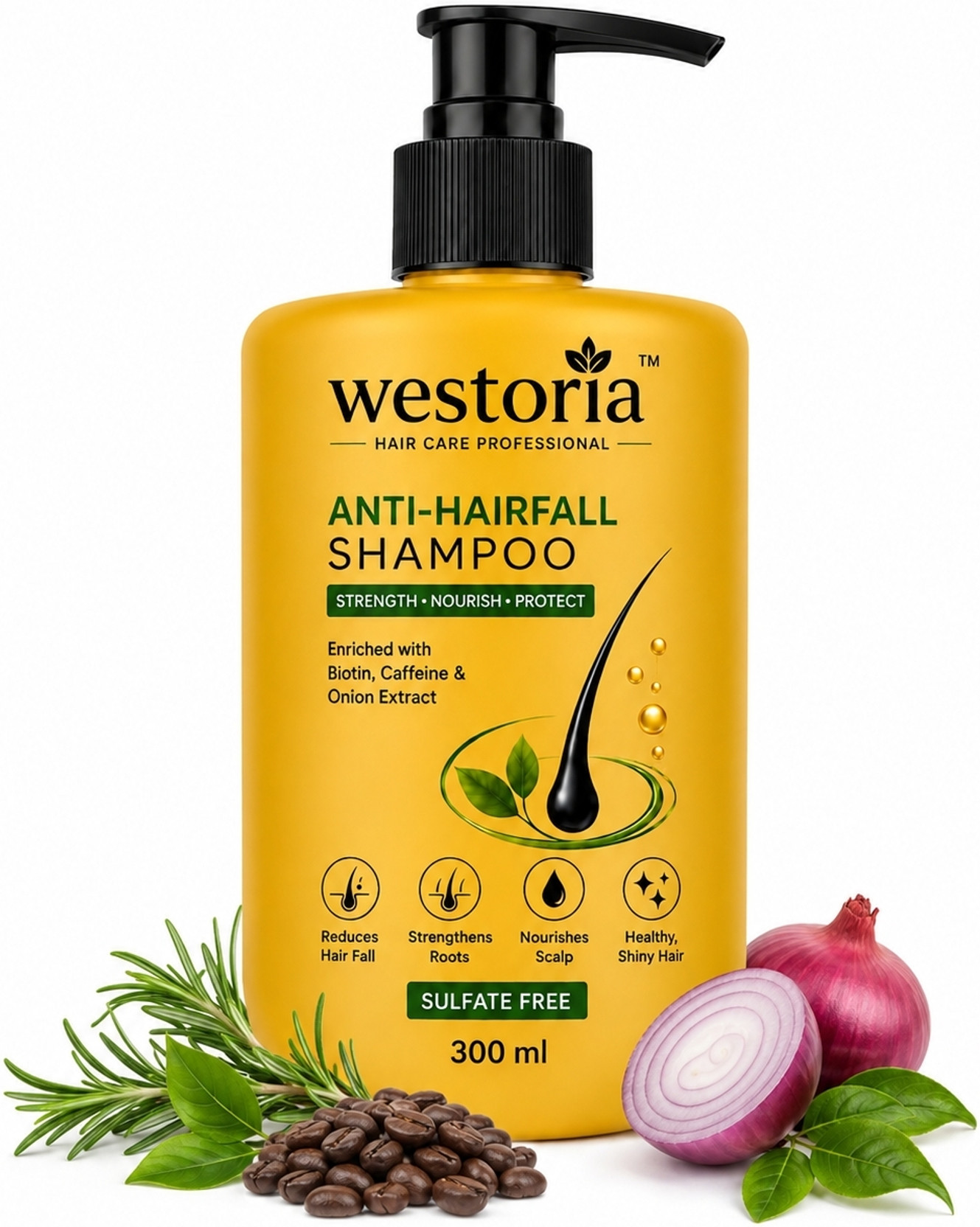 Westoria Anti-Hairfall Shampoo with Biotin, Caffeine & Onion Extract, 300 ml