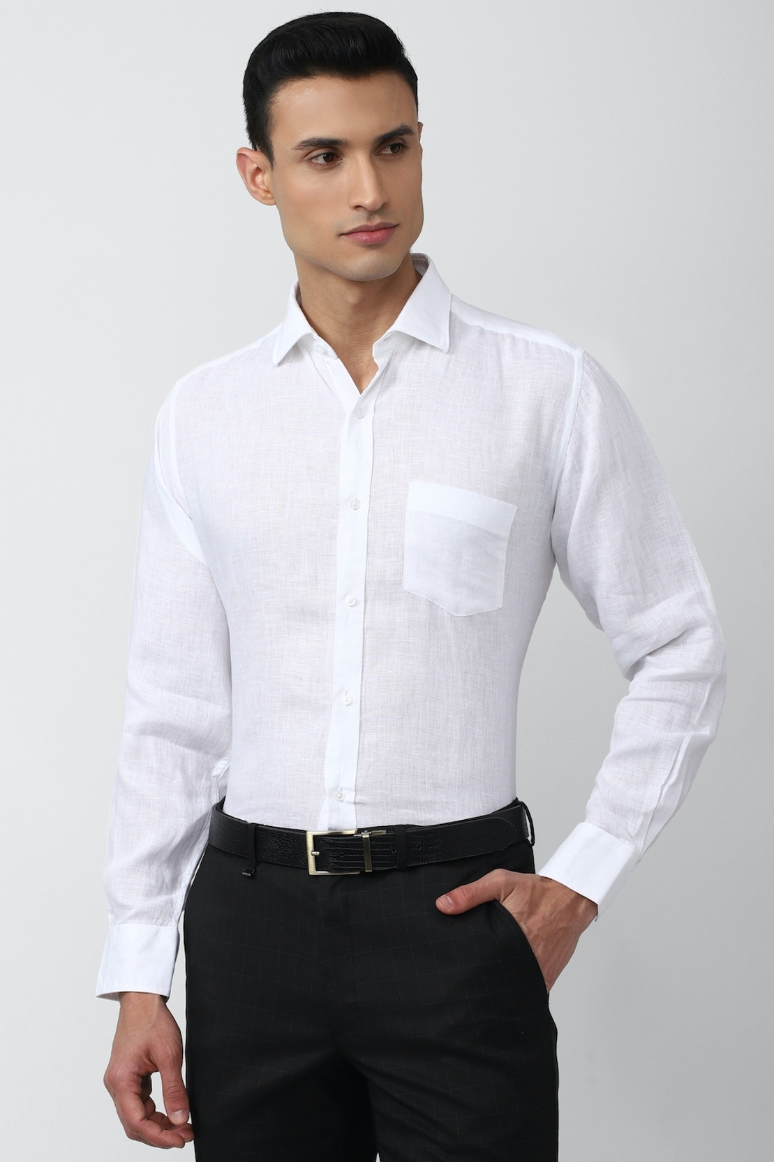 Men Regular Fit Self Design Spread Collar Formal Shirt