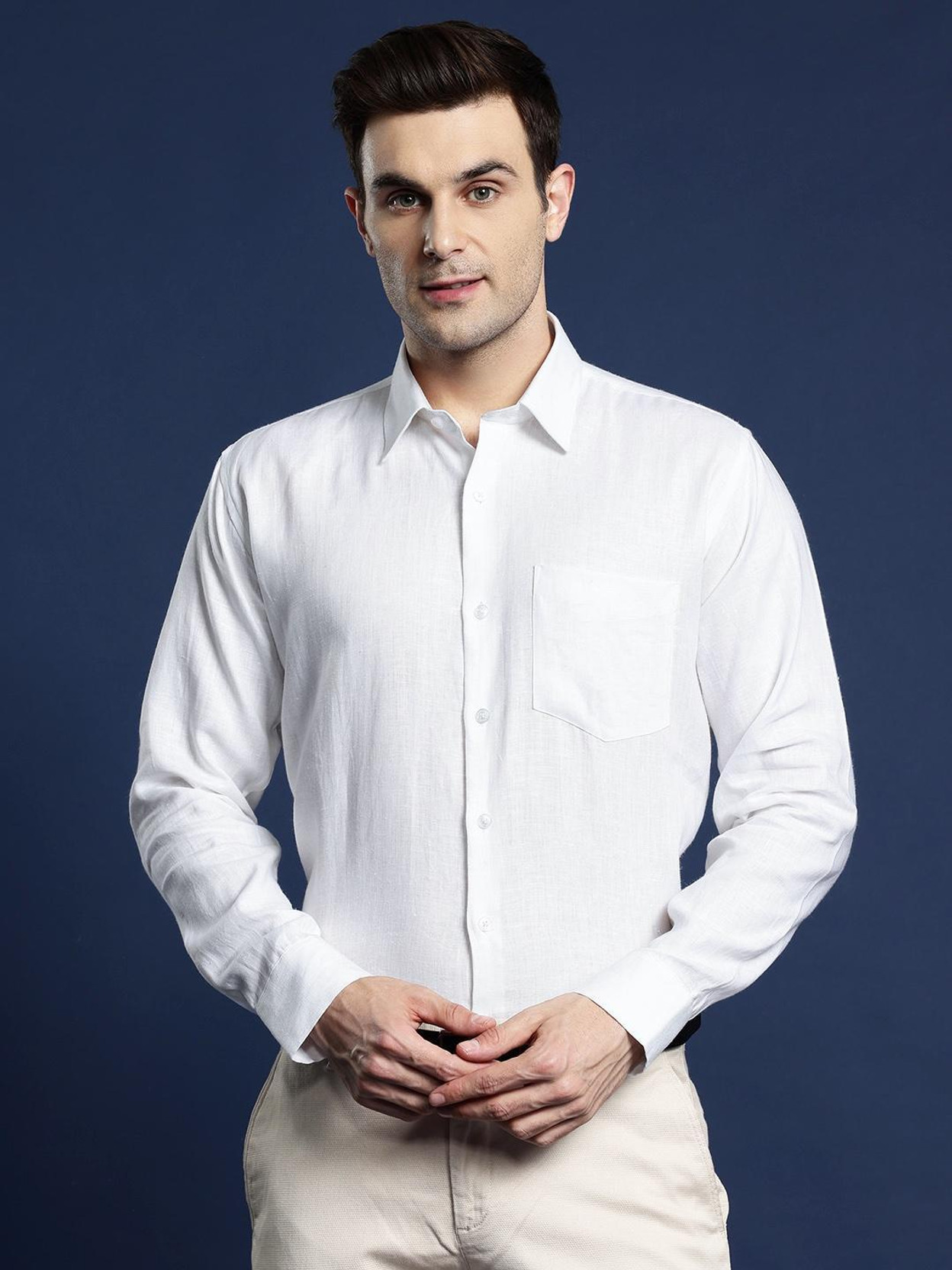 Men Slim Fit Solid Spread Collar Formal Shirt