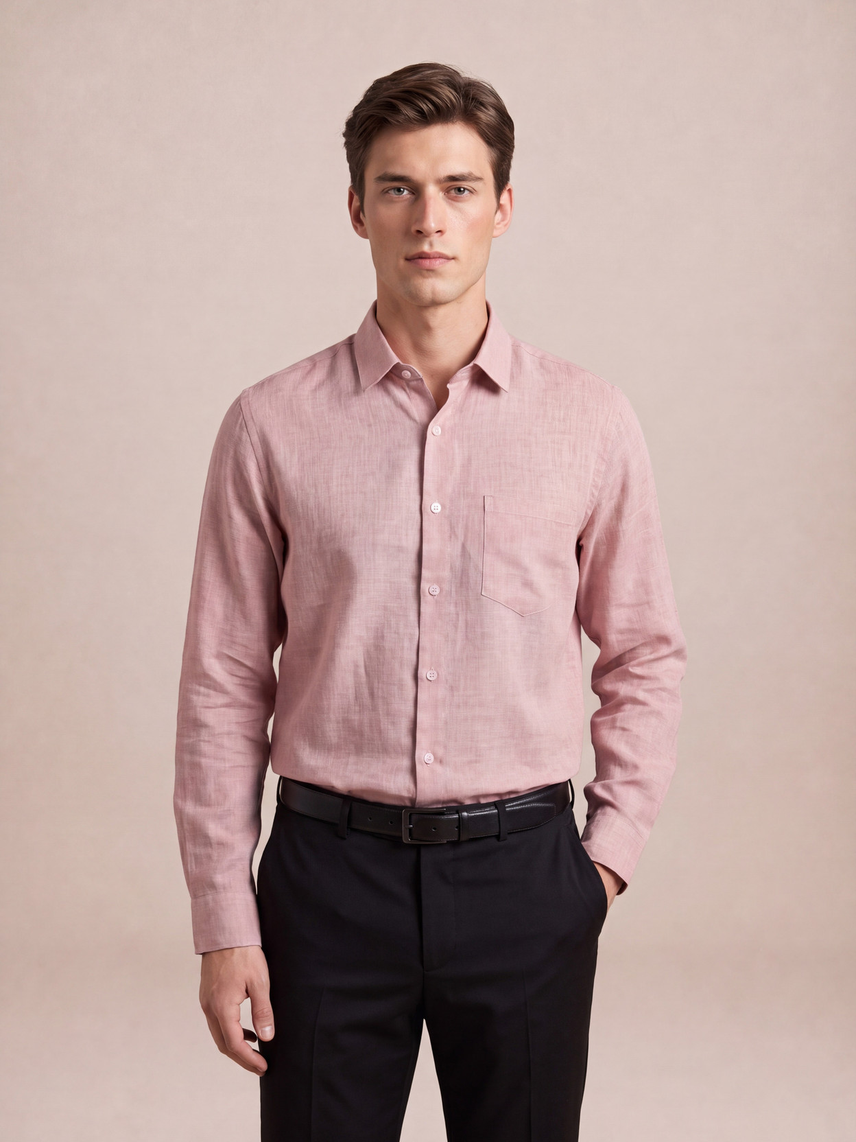 Men Tailored Fit Self Design Spread Collar Formal Shirt