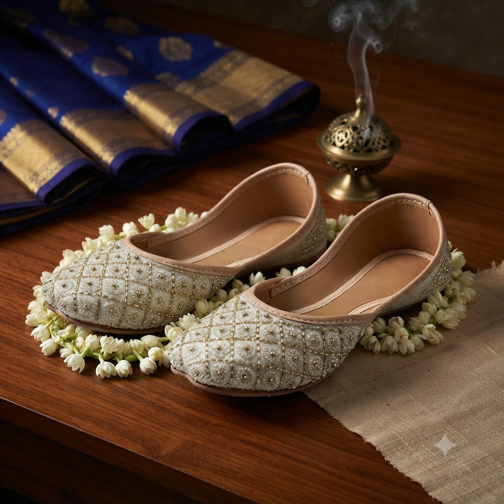 Handcrafted Ethnic Designer Golden & Cream Punjabi Jutti For Women & Girls Casuals For Women