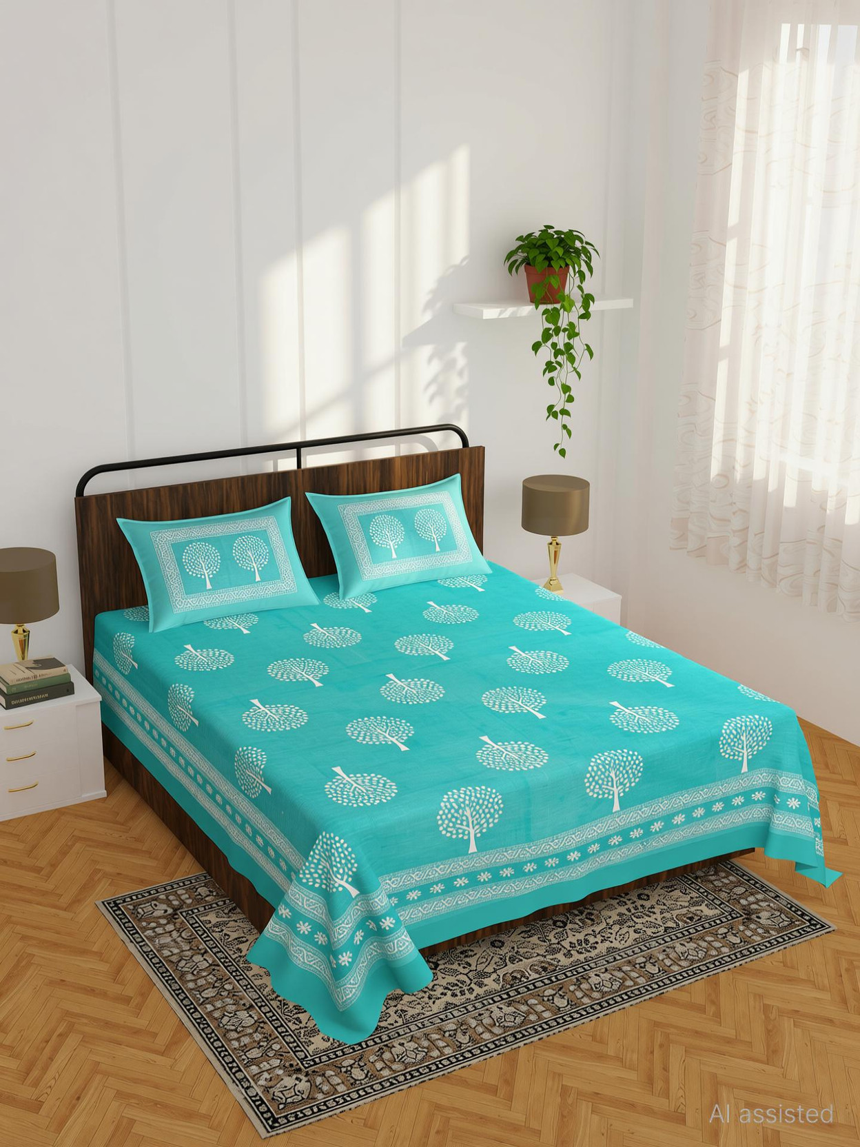 100% cotton bedsheet Cotton Double Flat 300 TC Printed 1 Bedsheet with 2 Pillow Covers