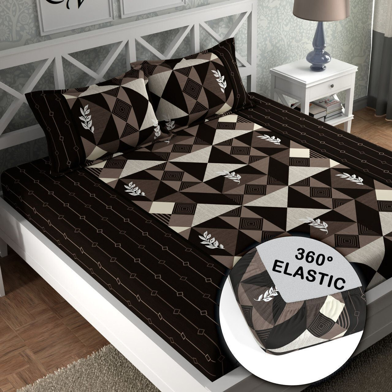 Flipkart SmartBuy Cotton Double Fitted (Elastic) 244 TC Floral 1 Bedsheet with 2 Pillow Covers