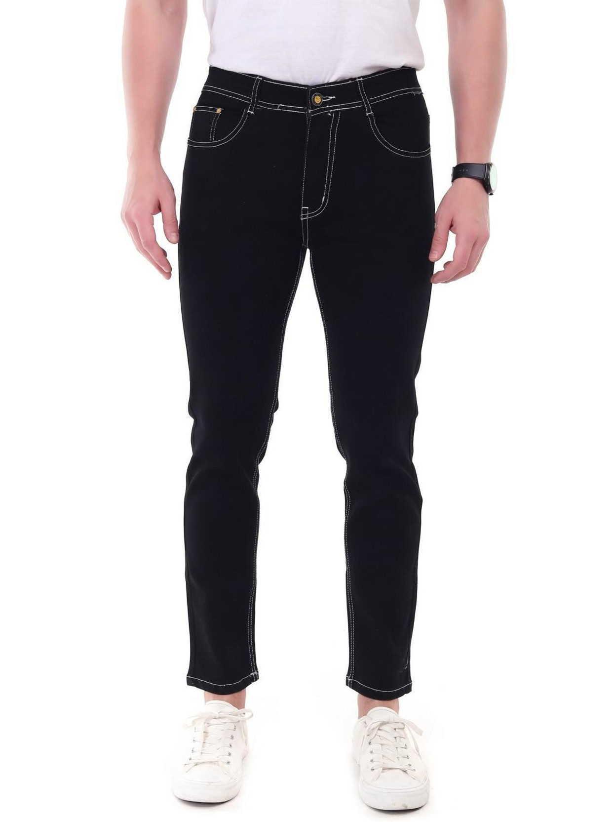 Men Slim Mid Rise Black Jeans