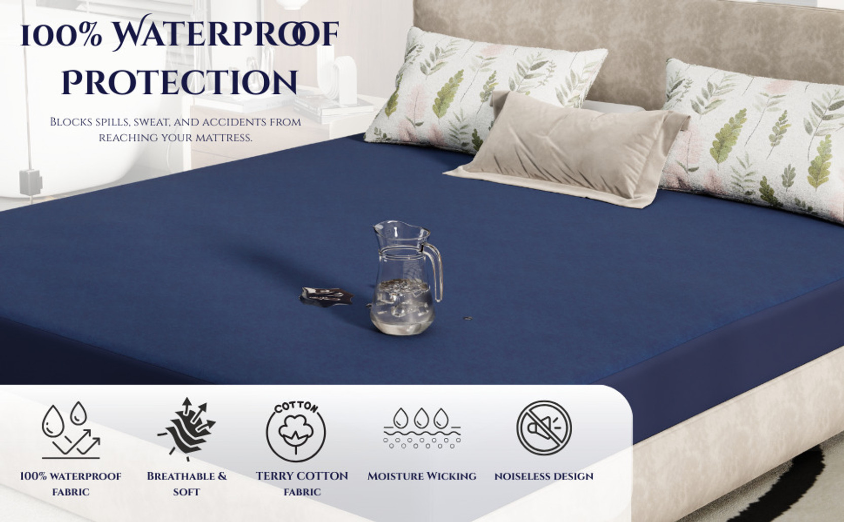 nurafiya King Size Elastic Strap Polyster, Polycotton Stretchable, Breathable, Waterproof Mattress Cover