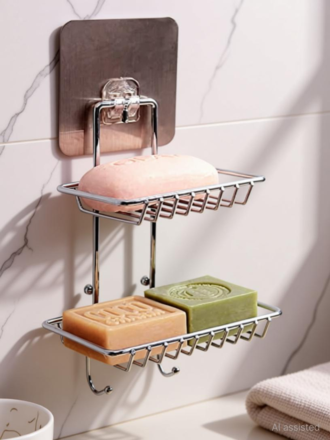 MADHAV Self Adhesive Soap Dish Storage Box Holder Bathroom Stainless Steel Wall Shelf