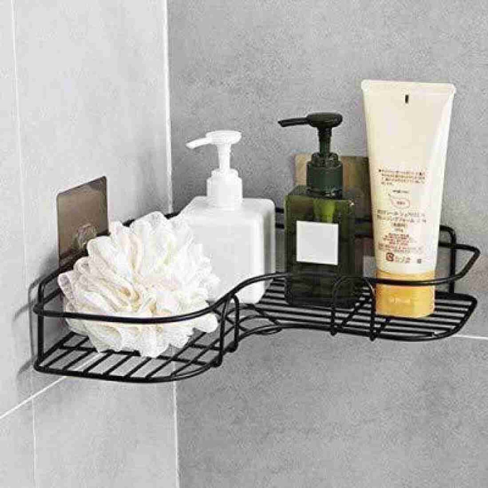 VG CREATION Multipurpose Self Adhesive Wall-Mounted Corner Storage Rack Bathroom Shelf Organizer Kitchen Basket Cosmetic Hanging Shower Caddy Rack Stainless Steel Wall Shelf Stainless Steel Wall Shelf