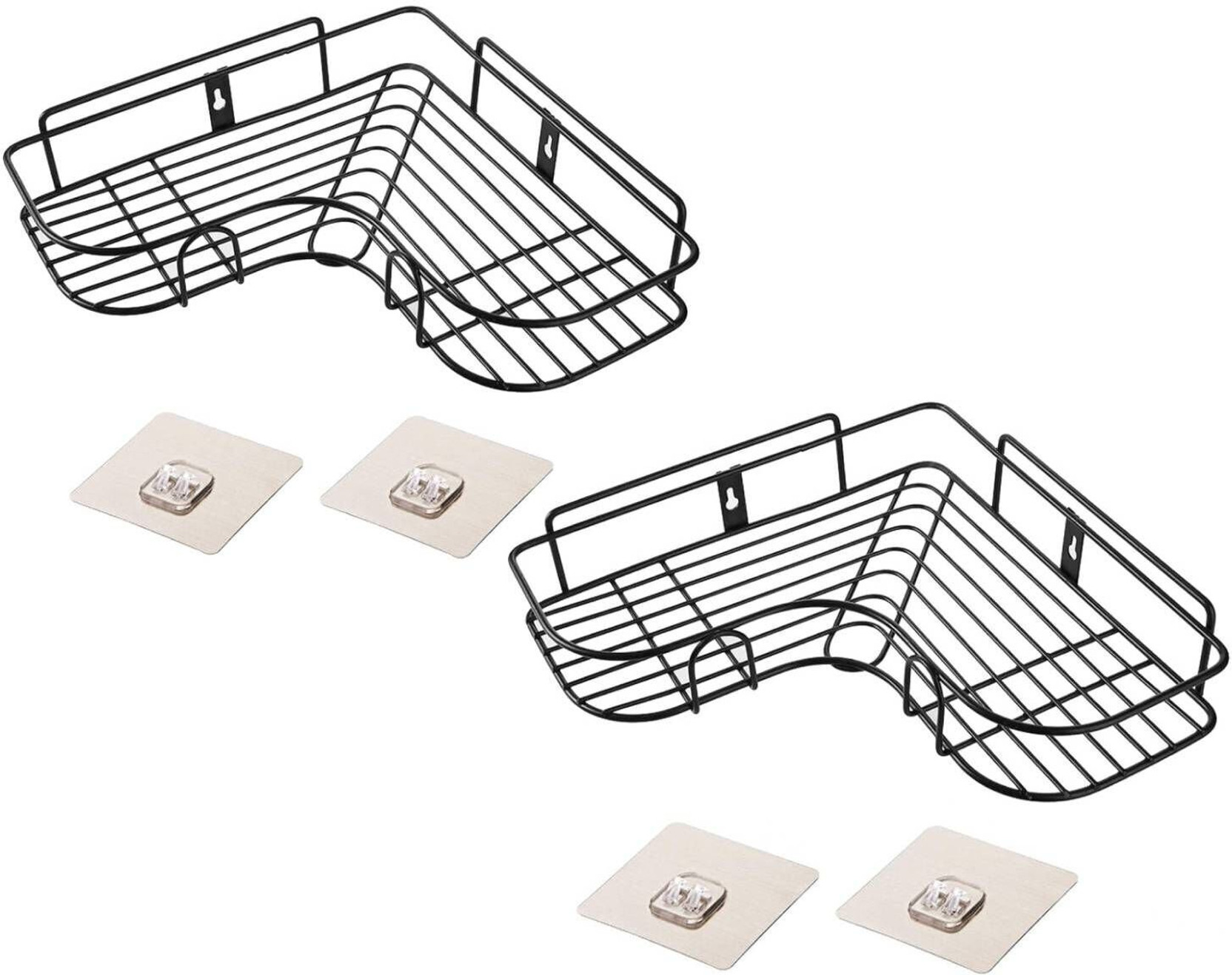 V Bright Self-Adhesive Bathroom and Kitchen Corner Rack Storage Shelf with Adhesive Hooks Stainless Steel Wall Shelf