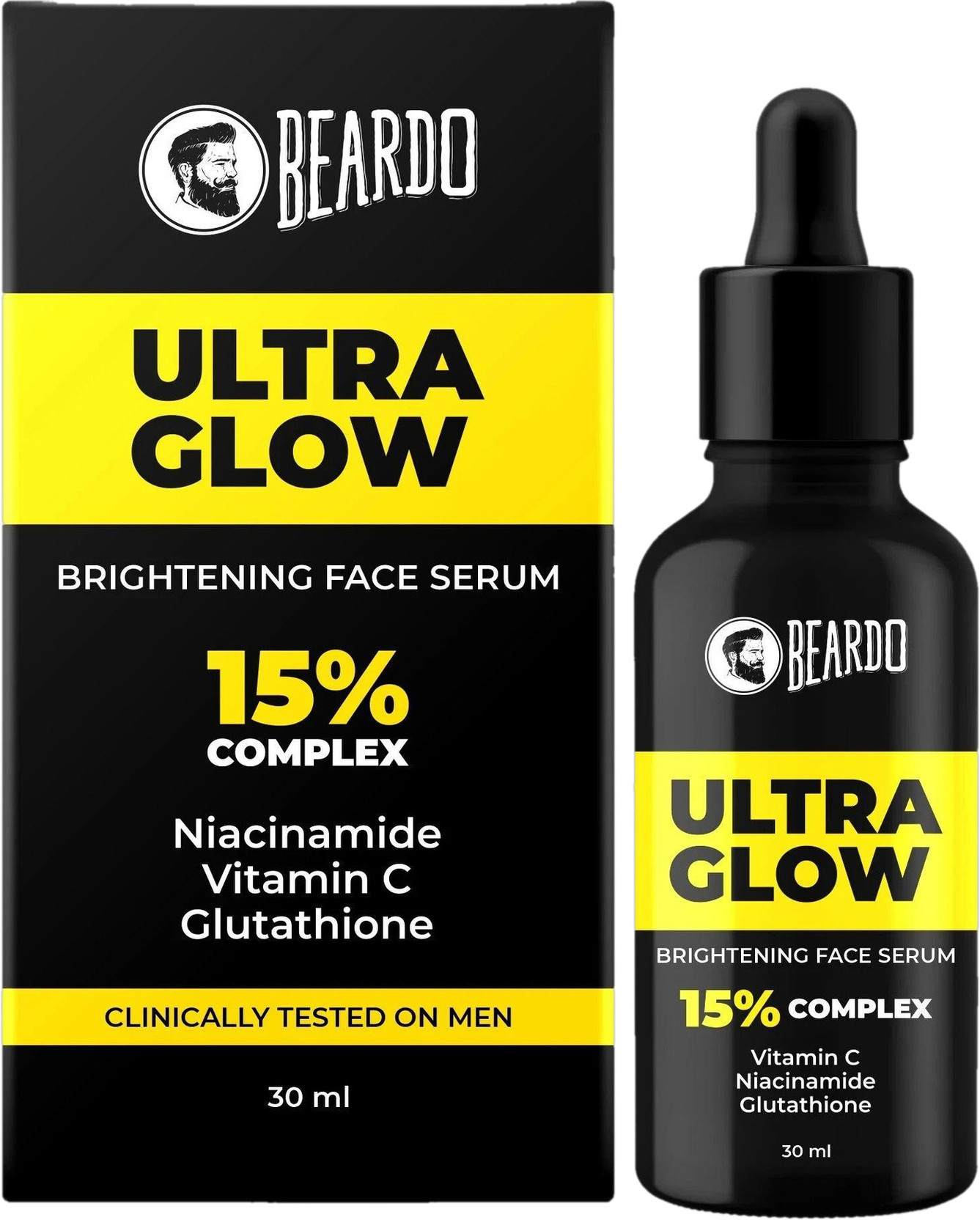 BEARDO Ultra Glow Face Serum for Men Niacinamide 10%, Vit C 5%, Glutathione Brightening