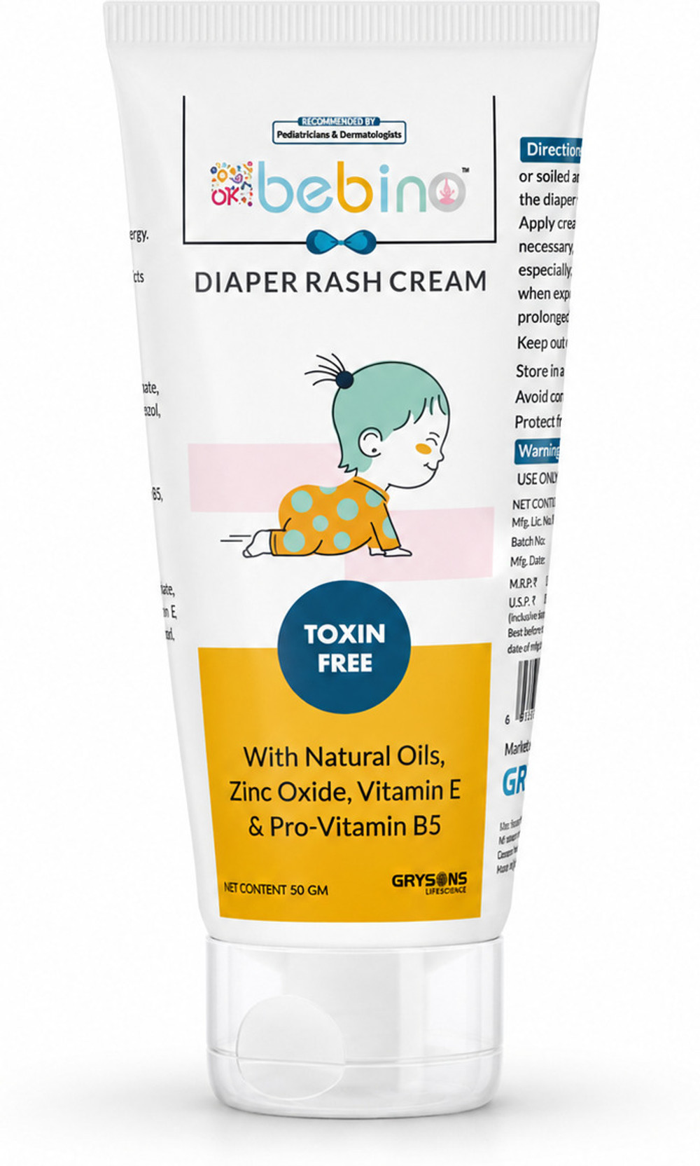 BEBINO Diaper Rash Cream with Zinc Oxide, Vitamin E & Pro-Vitamin B5 – Toxin-Free