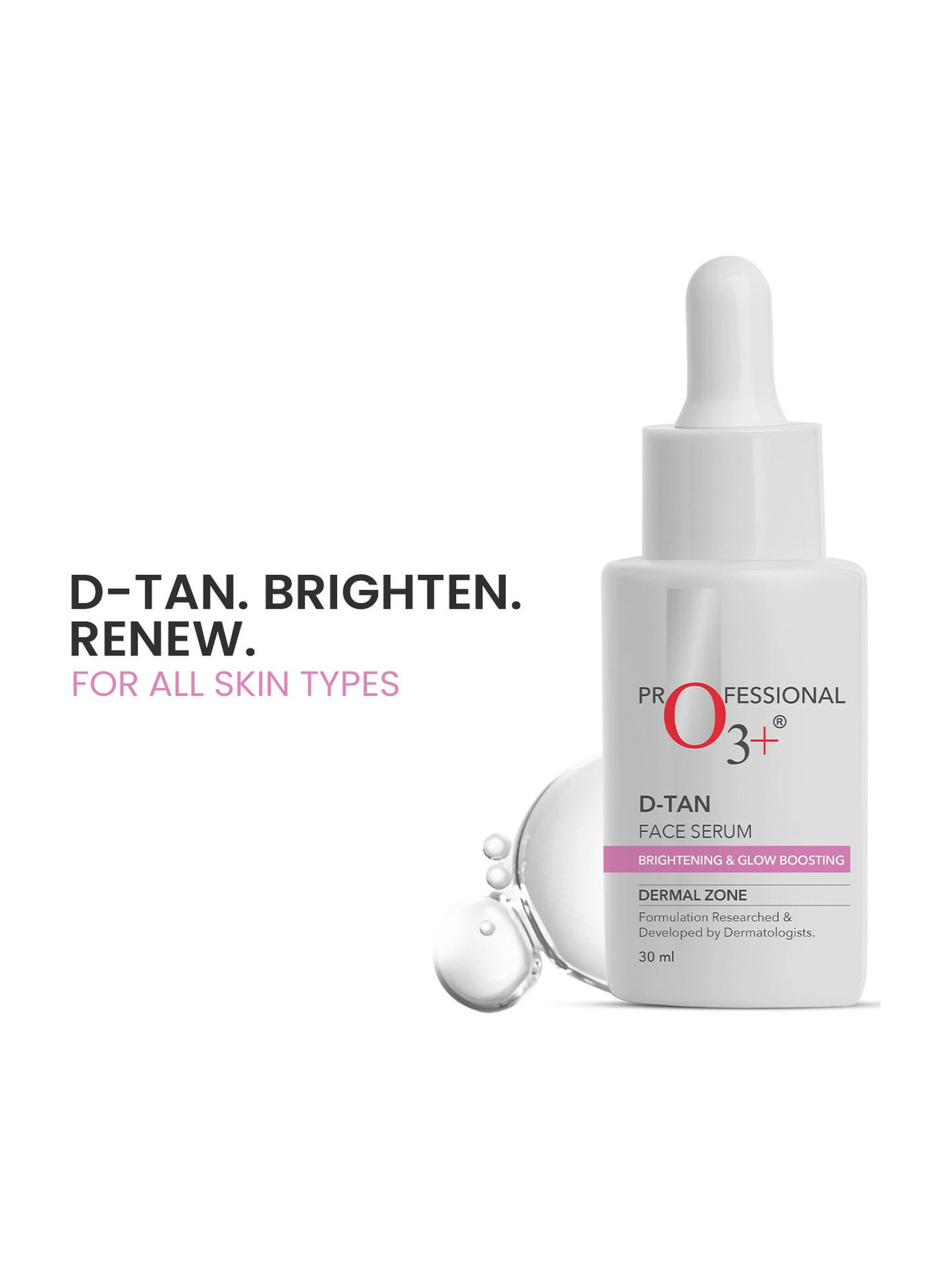 O3+ D-Tan Face Serum with Niacinamide, Glycolic Acid & Mulberry Extract for Tan Removal, Skin Brightening & Glow | Reduces Pigmentation & Dark Spots