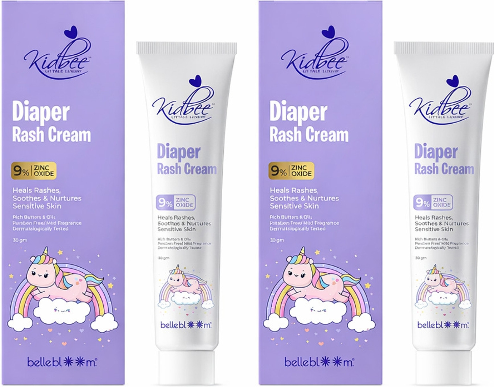 KidBee Diaper Rash Cream with 9% Zinc Oxide, Heals Rashes, Soothes Sensitive Skin, Paraben Free, 60 gm (30g x 2)