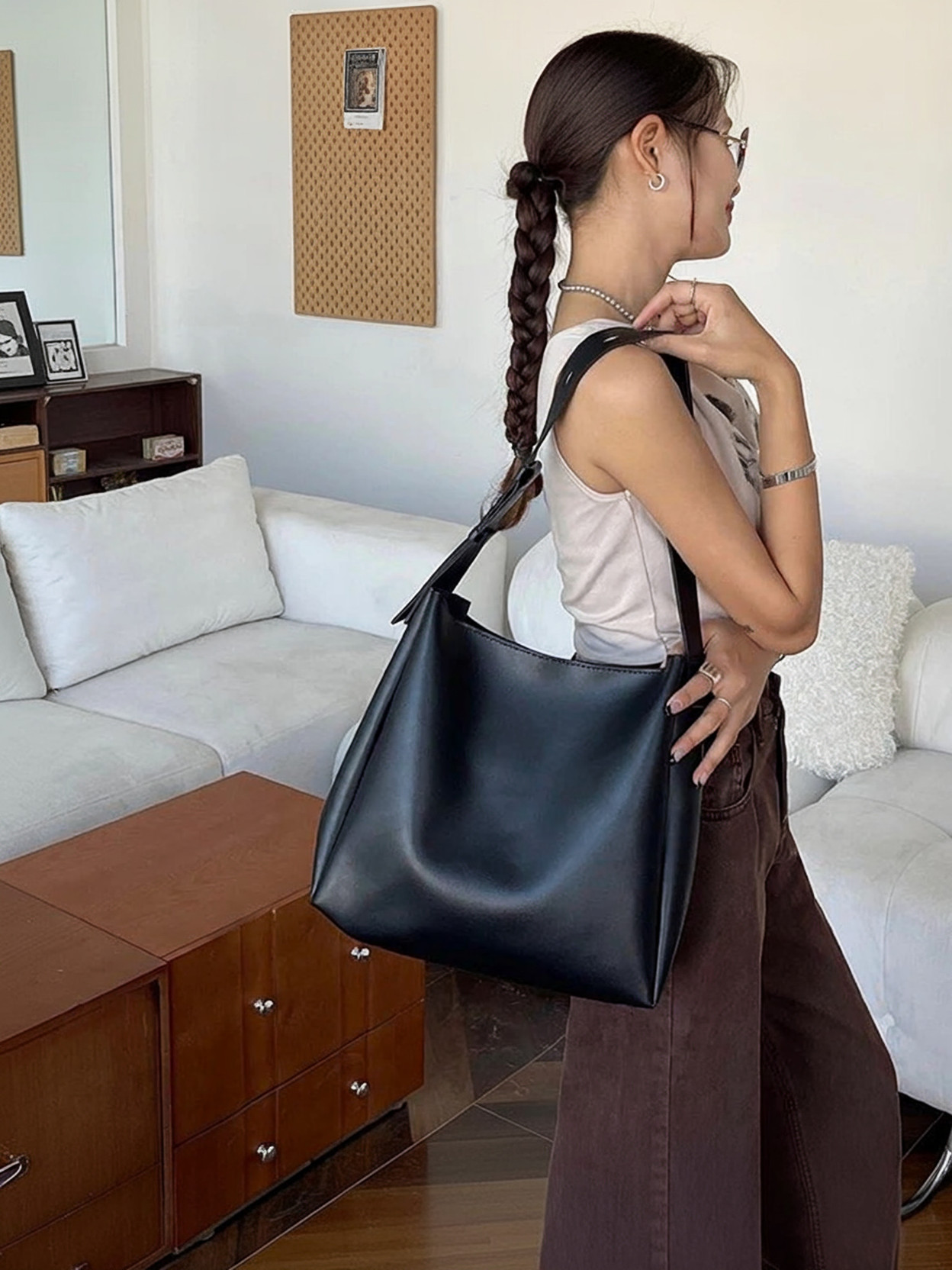 Black Women Tote Women Faux Leather Hands Casual Ladies Shoulder s for Shopping|