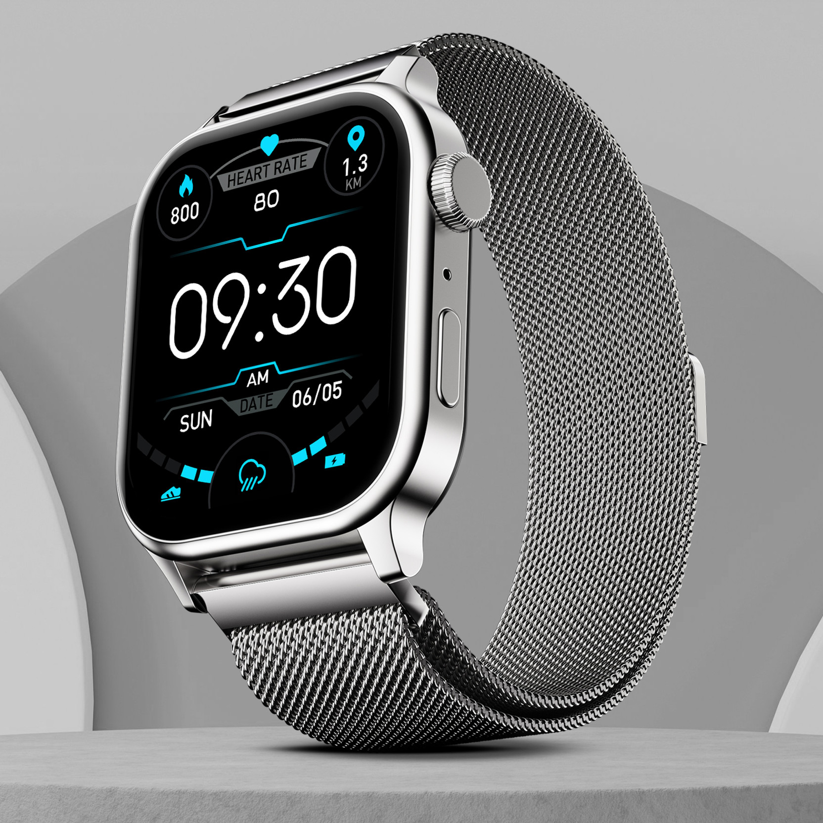 Fire-Boltt Rise Luxe 2026 BT Calling 47mm (1.85), Metal Body & Rotating Crown, 123 Sports Smartwatch