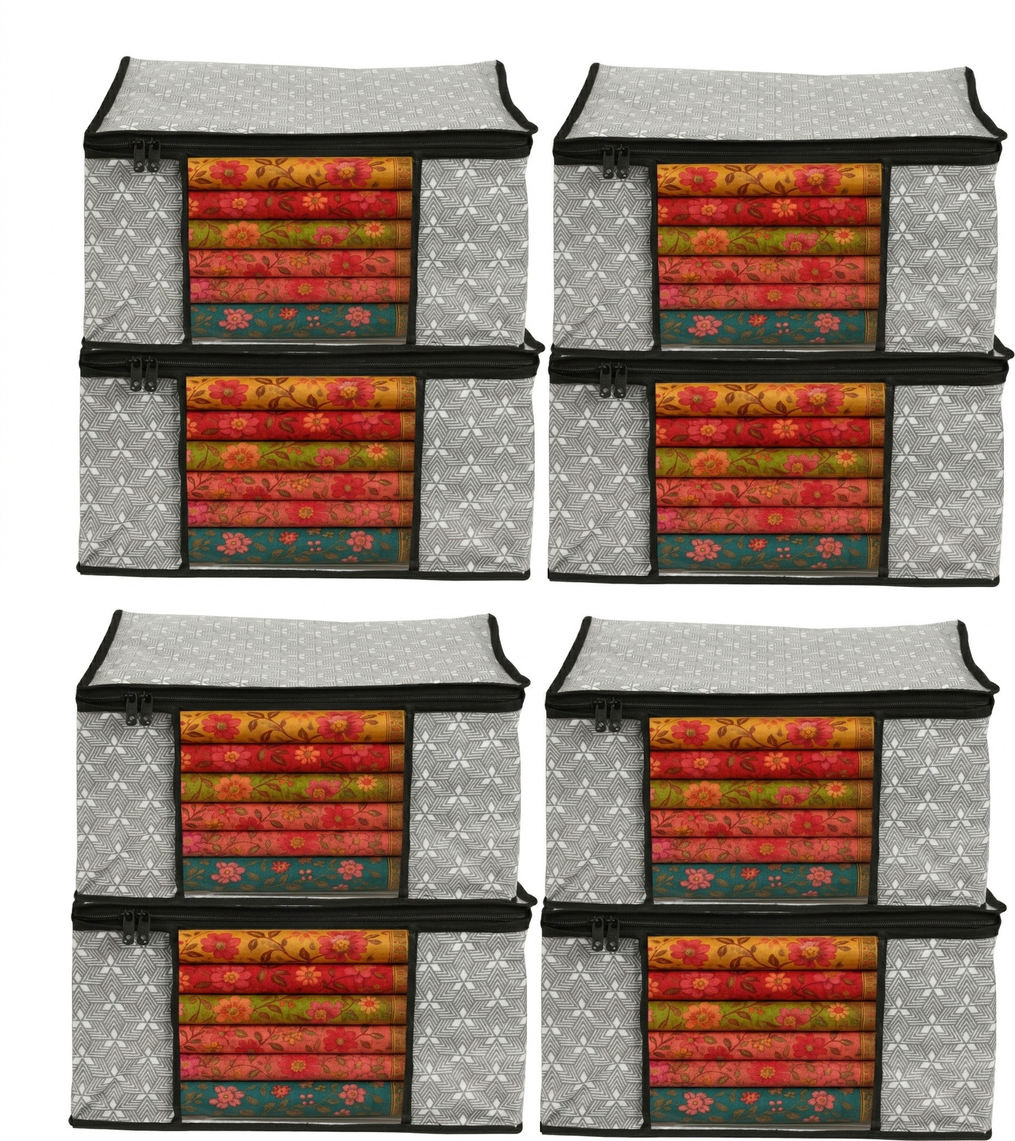 HOMIFY Pack of 8 | Clothes Storage Organizer Bag with Transparent Window & Dual Zipper Polyester Laundry Bag