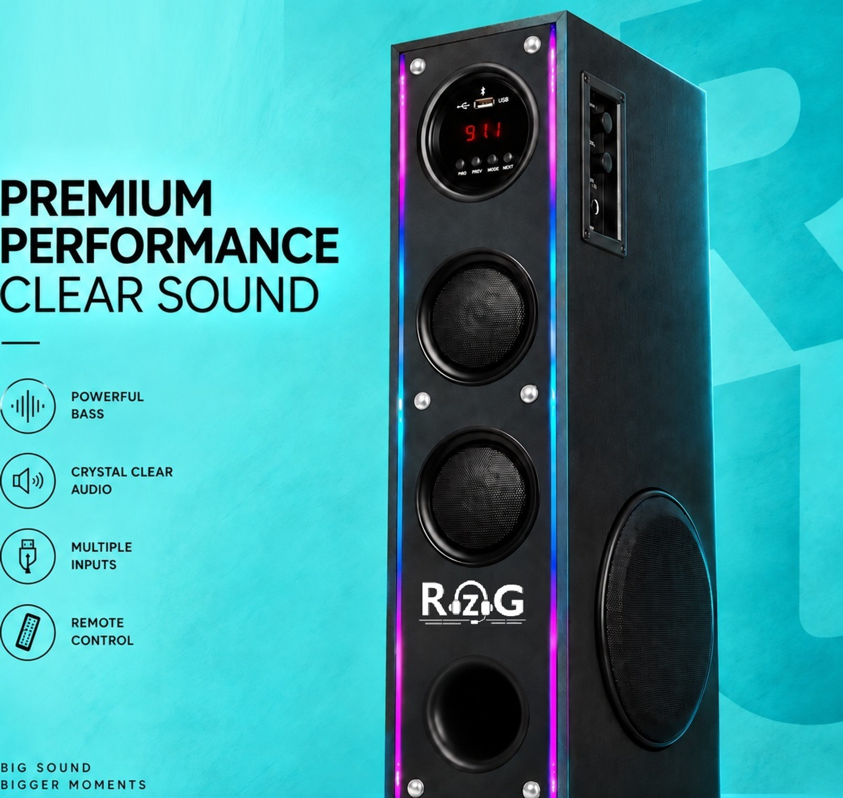 RZG Q-17 Tower Speaker High Bass Bluetooth Speaker 120 W Bluetooth Party Speaker