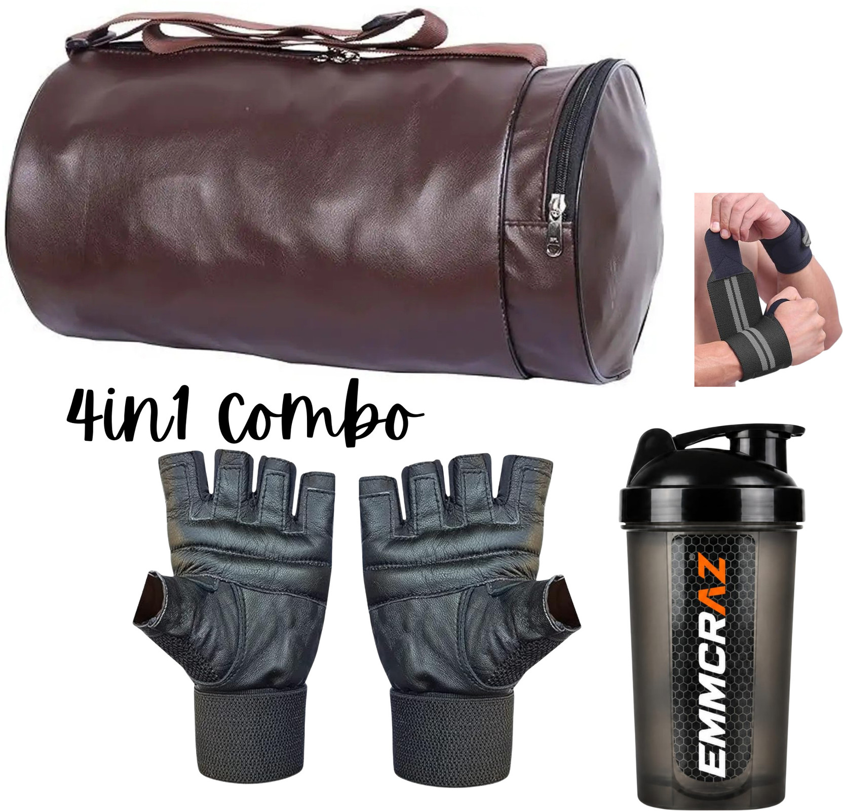 Emmcraz Gym Bag Protein Shaker Gloves Wrist Support