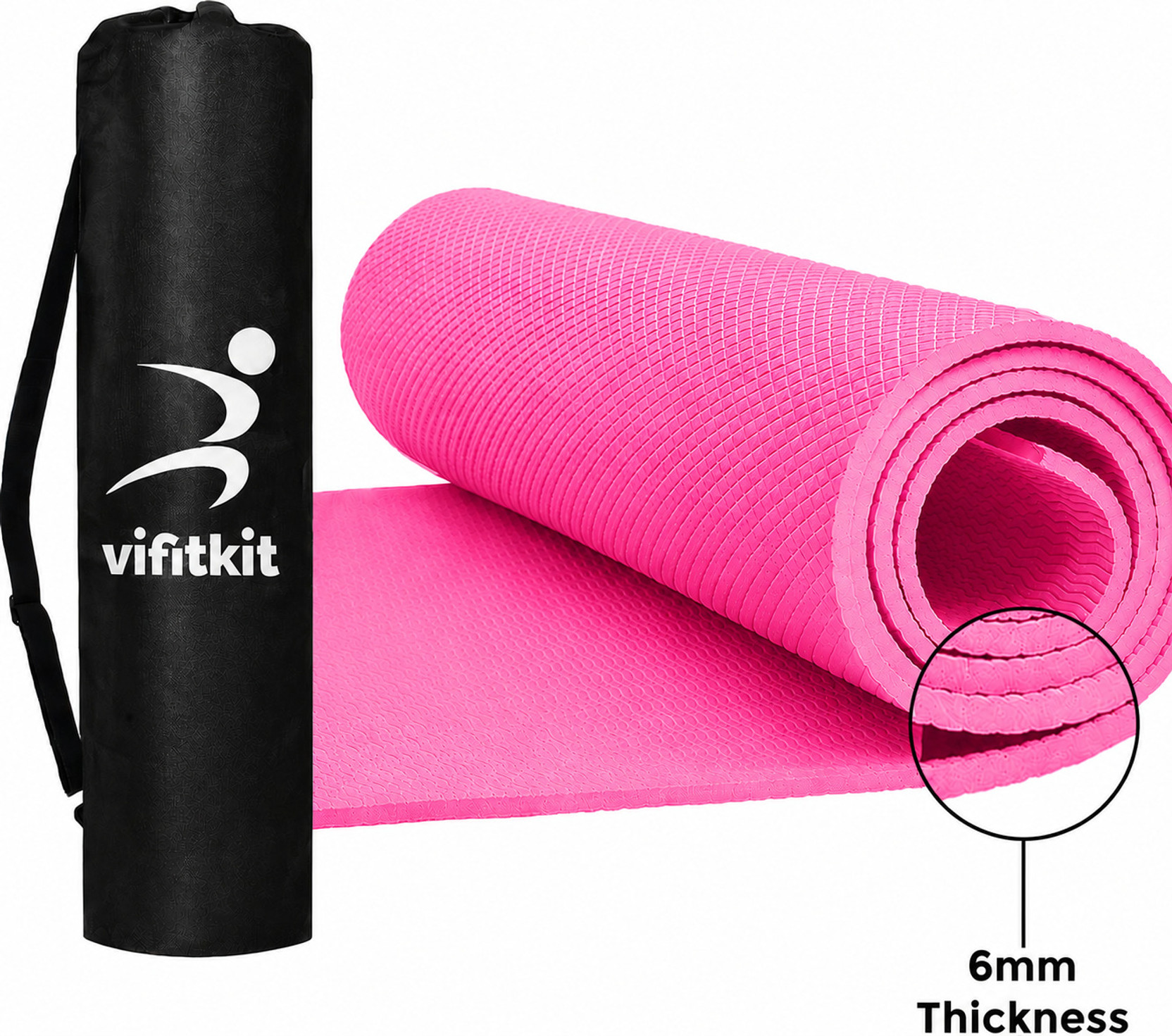 VIFITKITE Anti-Skid with Carry Bag for Home Gym & Outdoor Workout Pink 6 mm Yoga Mat