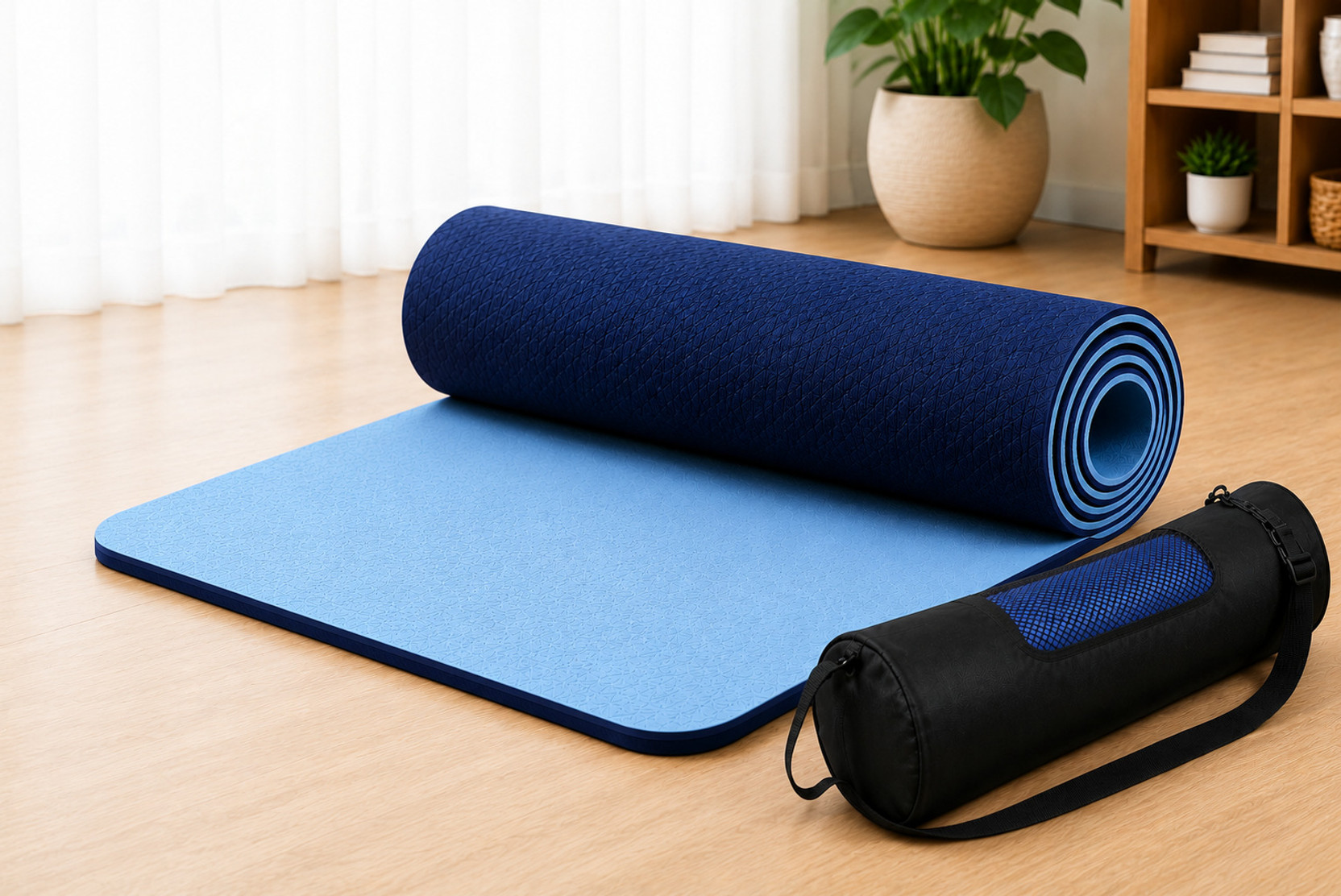 D'LYF Fitness Two Layer Yoga Mat with Bag | Non-Slip Mat for Yoga, Gym, Workout | Blue Multicolor 6 mm Yoga Mat