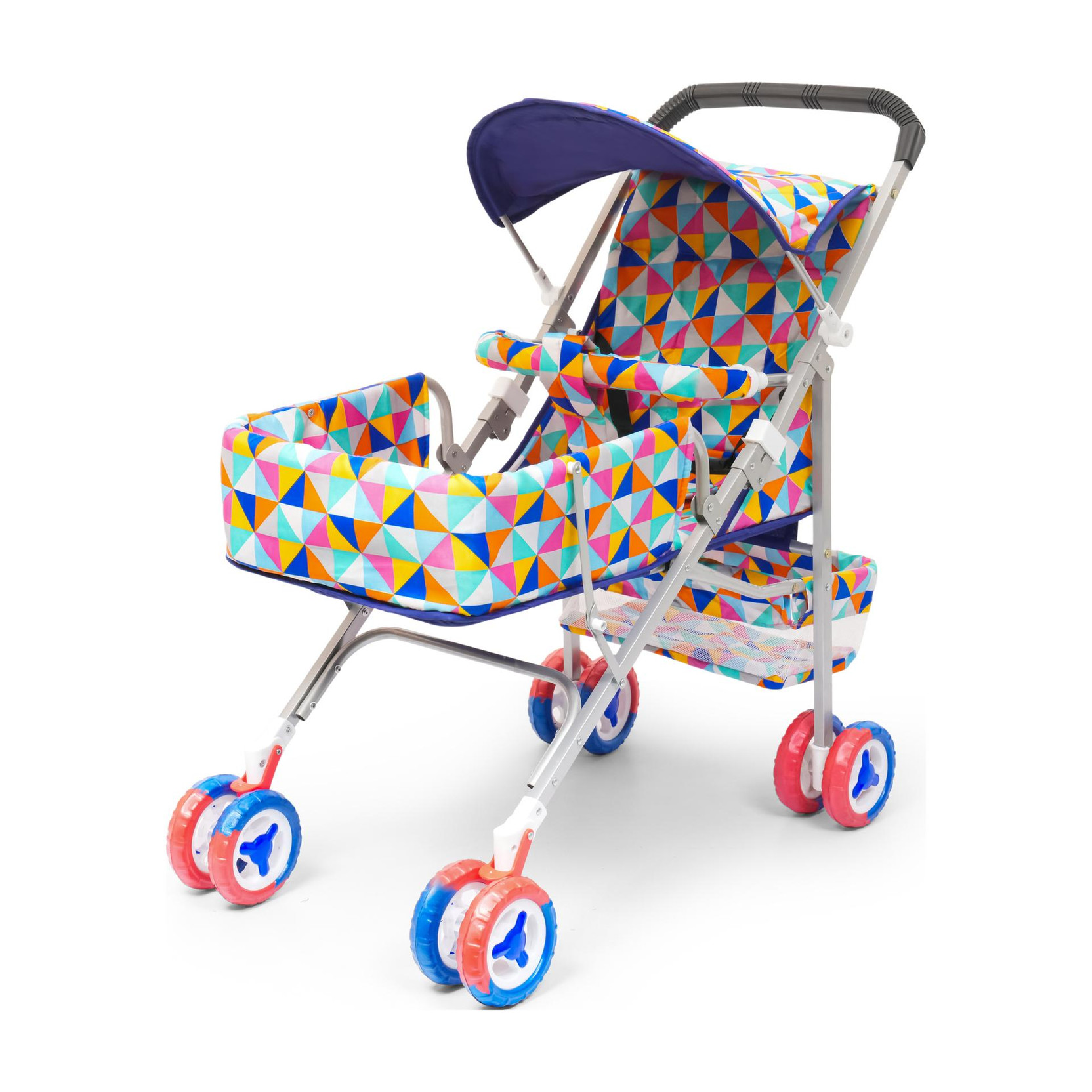 V House Magic Vibrant Geometric Print Baby Pram and Stroller with Adjustable Sun Canopy Pram