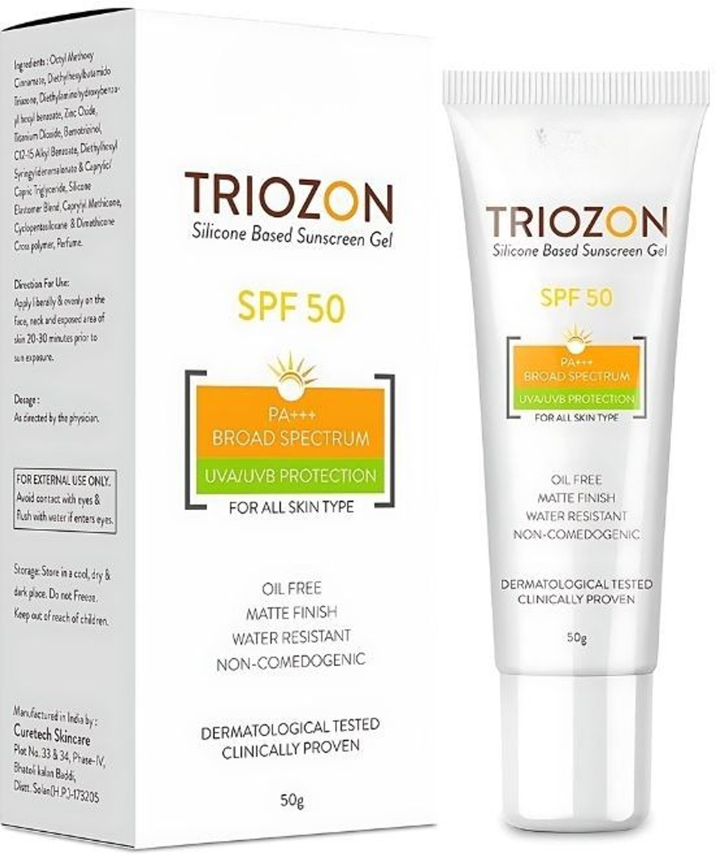 Triozon Sunscreen - SPF 50 PA+++ Silicone Sunscreen Gel SPF 50 PA+++ | Matte Finish | Oil free