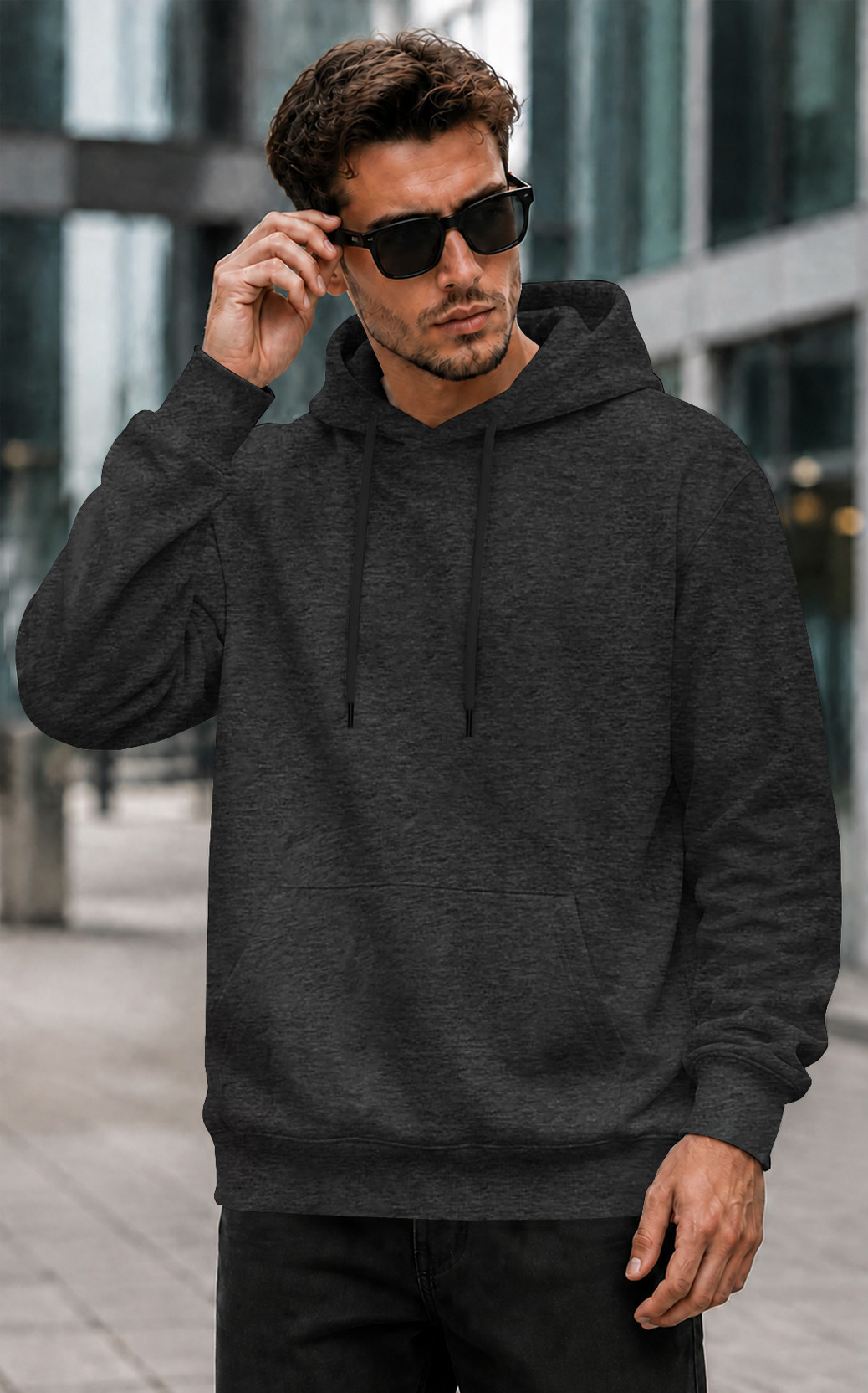 Men Full Sleeve Solid Hooded Sweatshirt