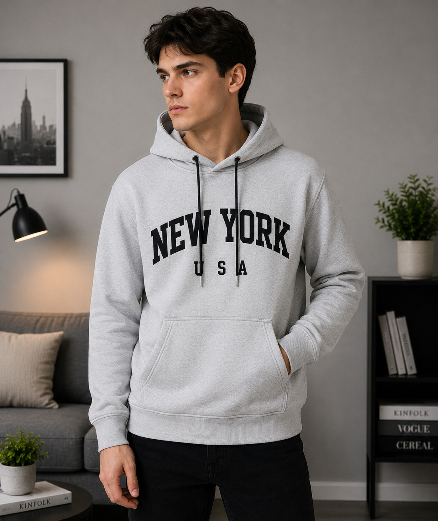 Avora Men Full Sleeve Graphic Print Hooded Sweatshirt