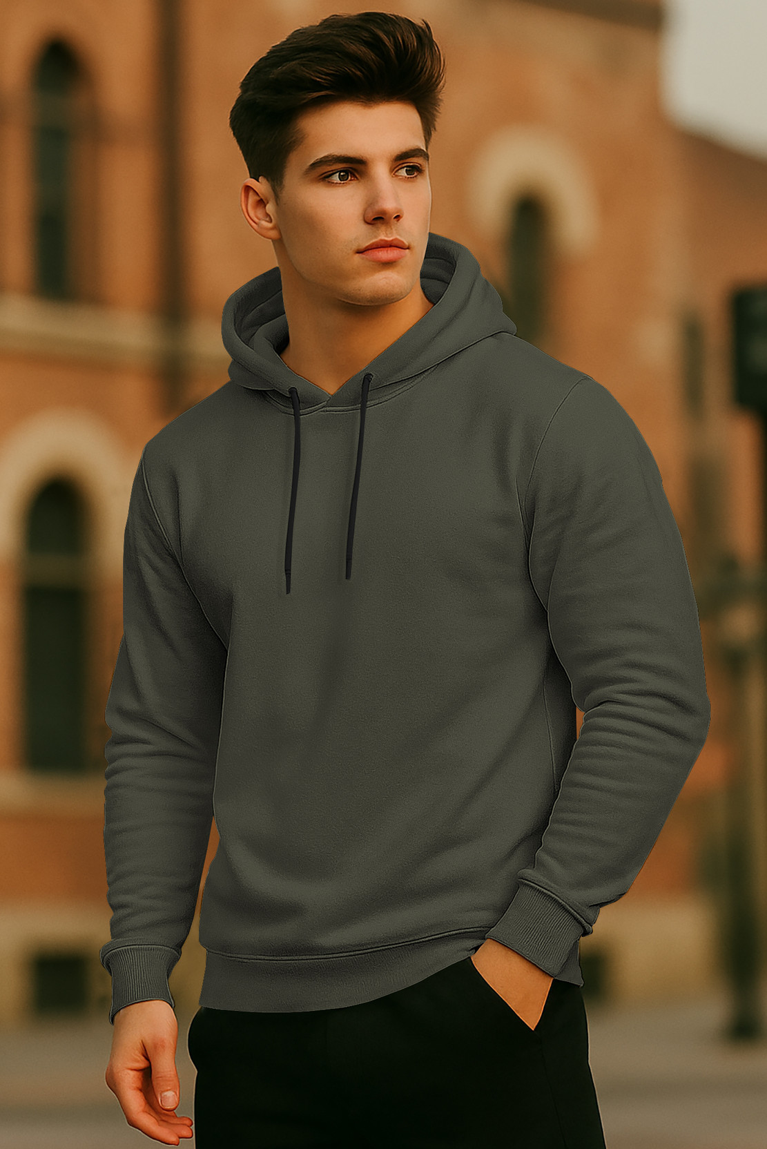 Men Full Sleeve Solid Hooded Sweatshirt
